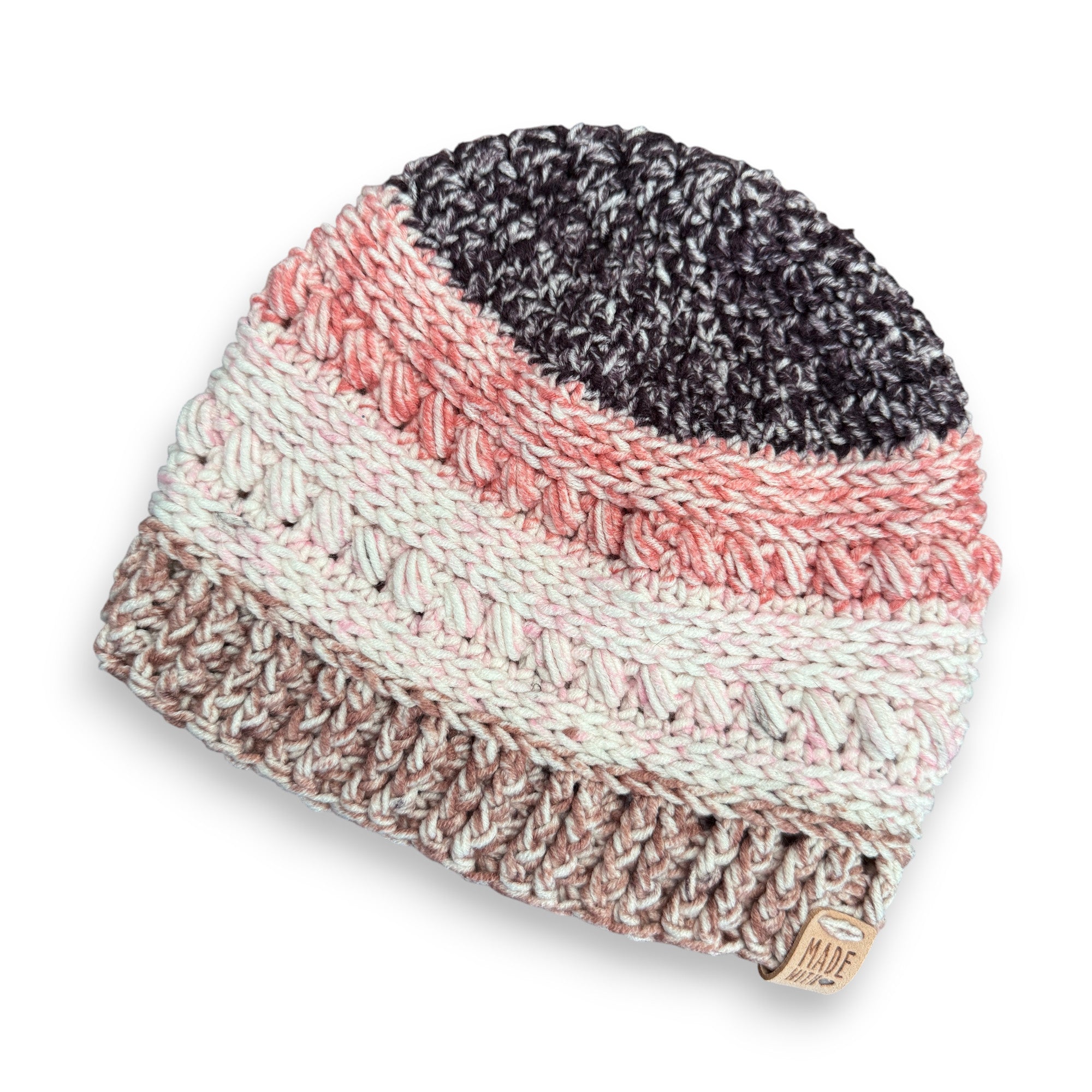 Pink Ombre Bead Stitch Hat Beanie