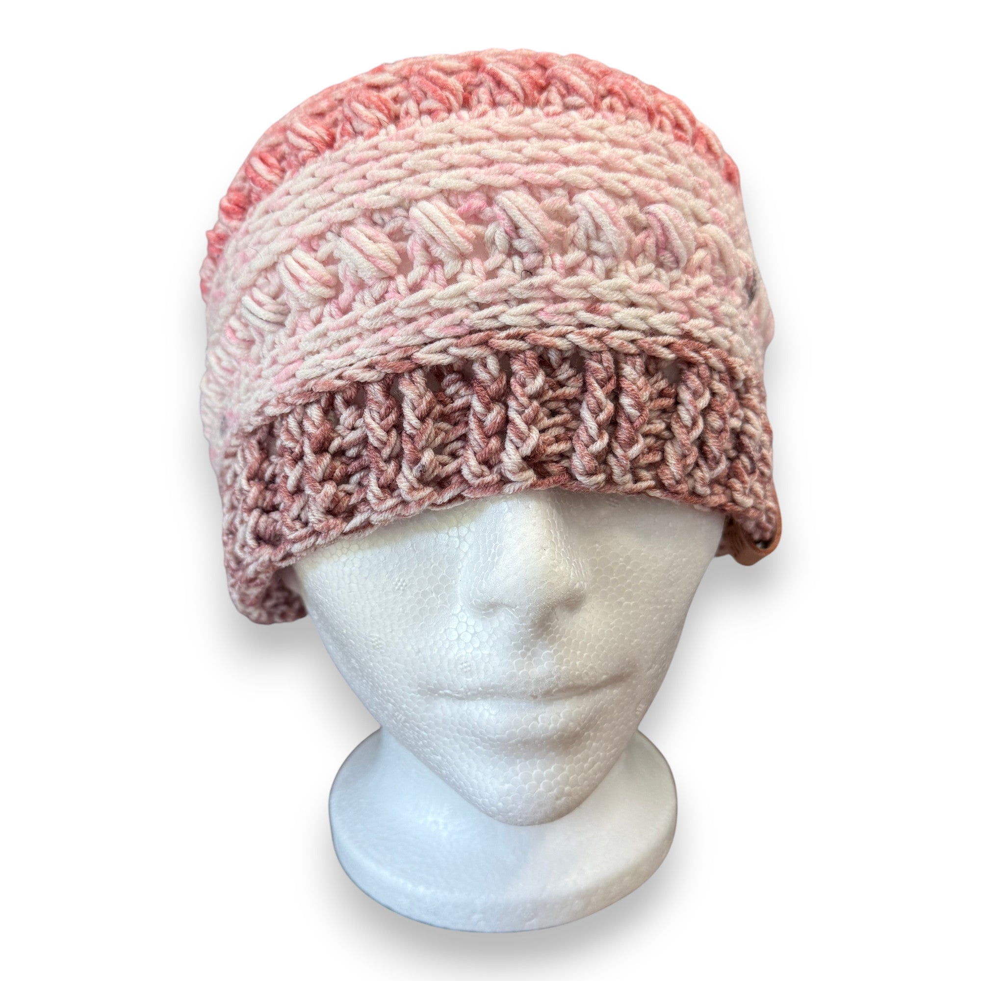 Pink Ombre Bead Stitch Hat Beanie