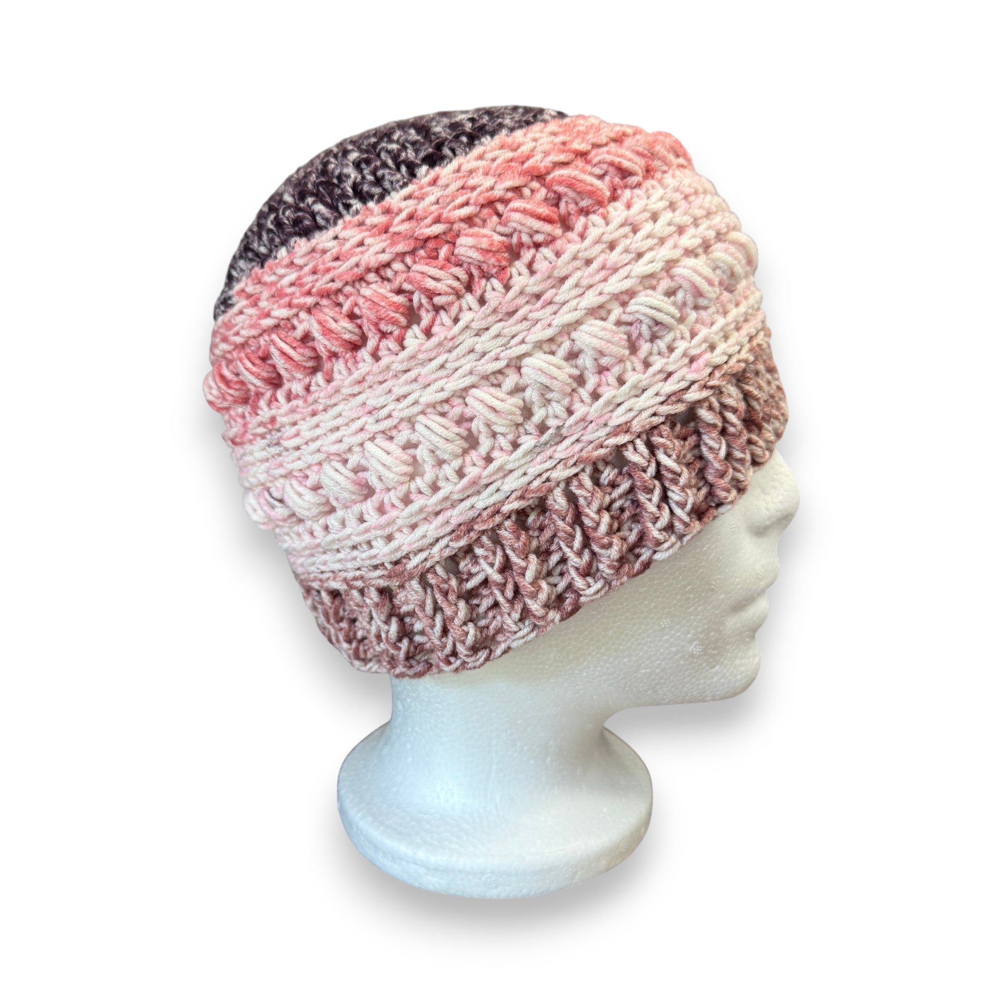 Pink Ombre Bead Stitch Hat Beanie