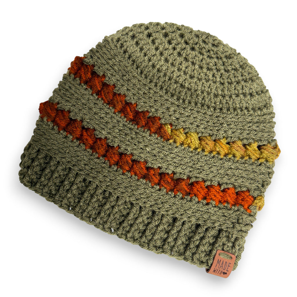Autumn Green Bead Stitch Hat Beanie