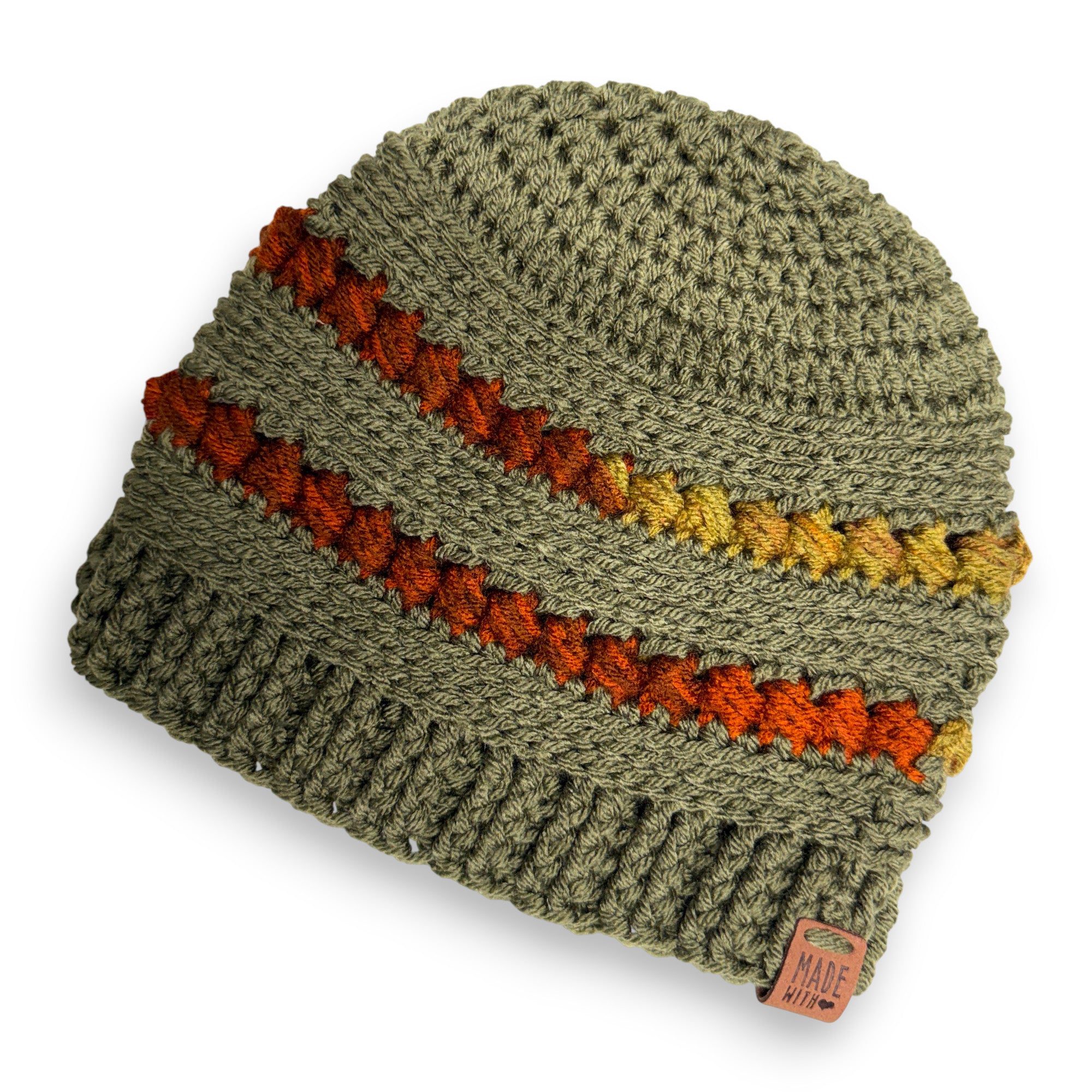 Autumn Green Bead Stitch Hat Beanie