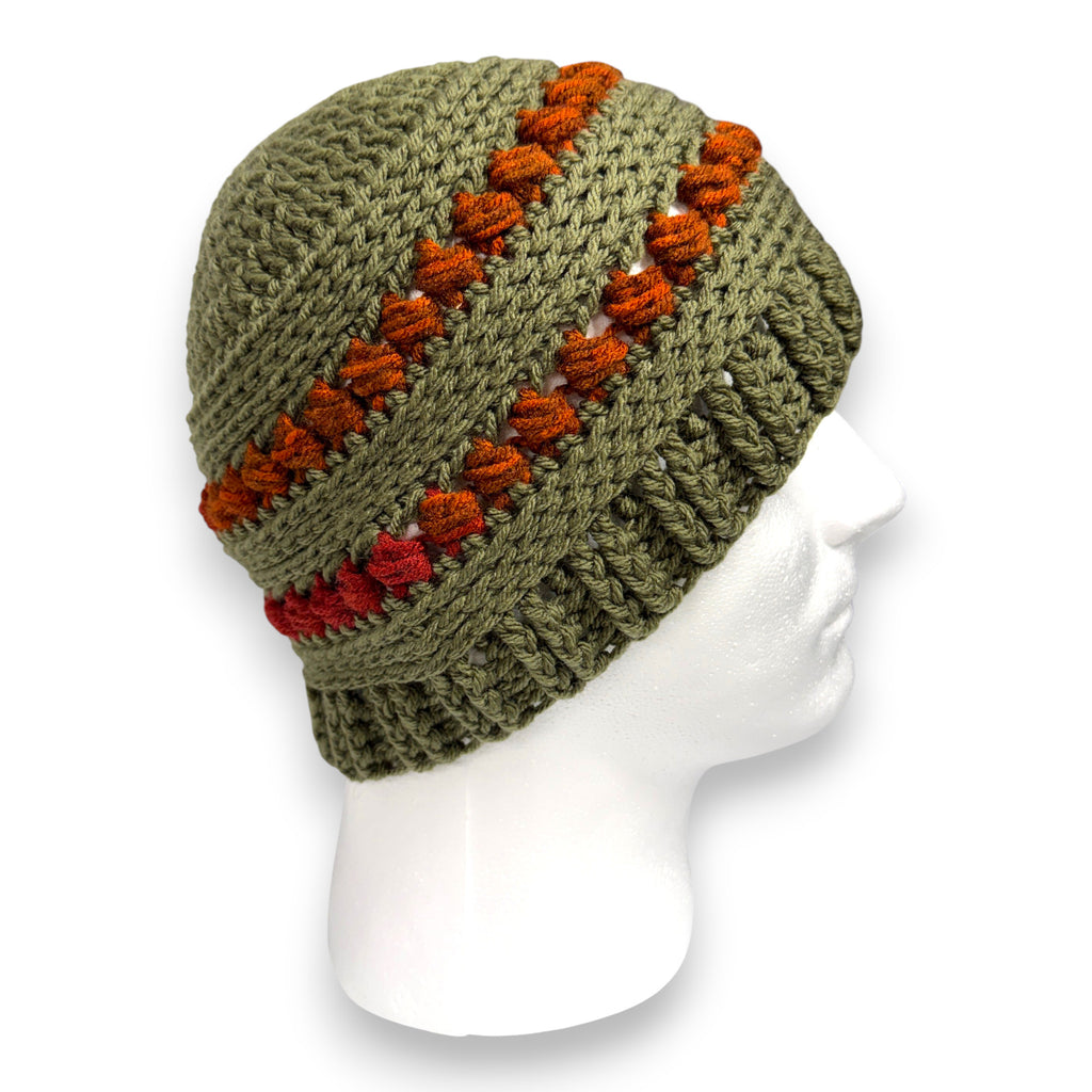 Autumn Green Bead Stitch Hat Beanie