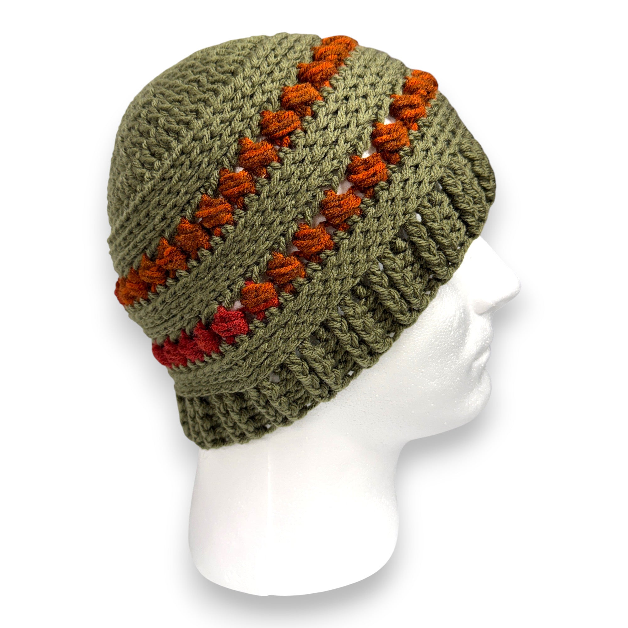 Autumn Green Bead Stitch Hat Beanie