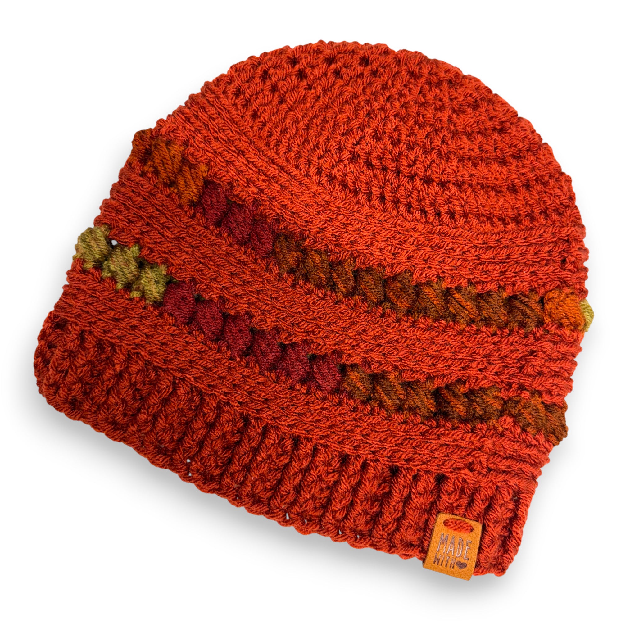 Autumn Orange Bead Stitch Hat Beanie