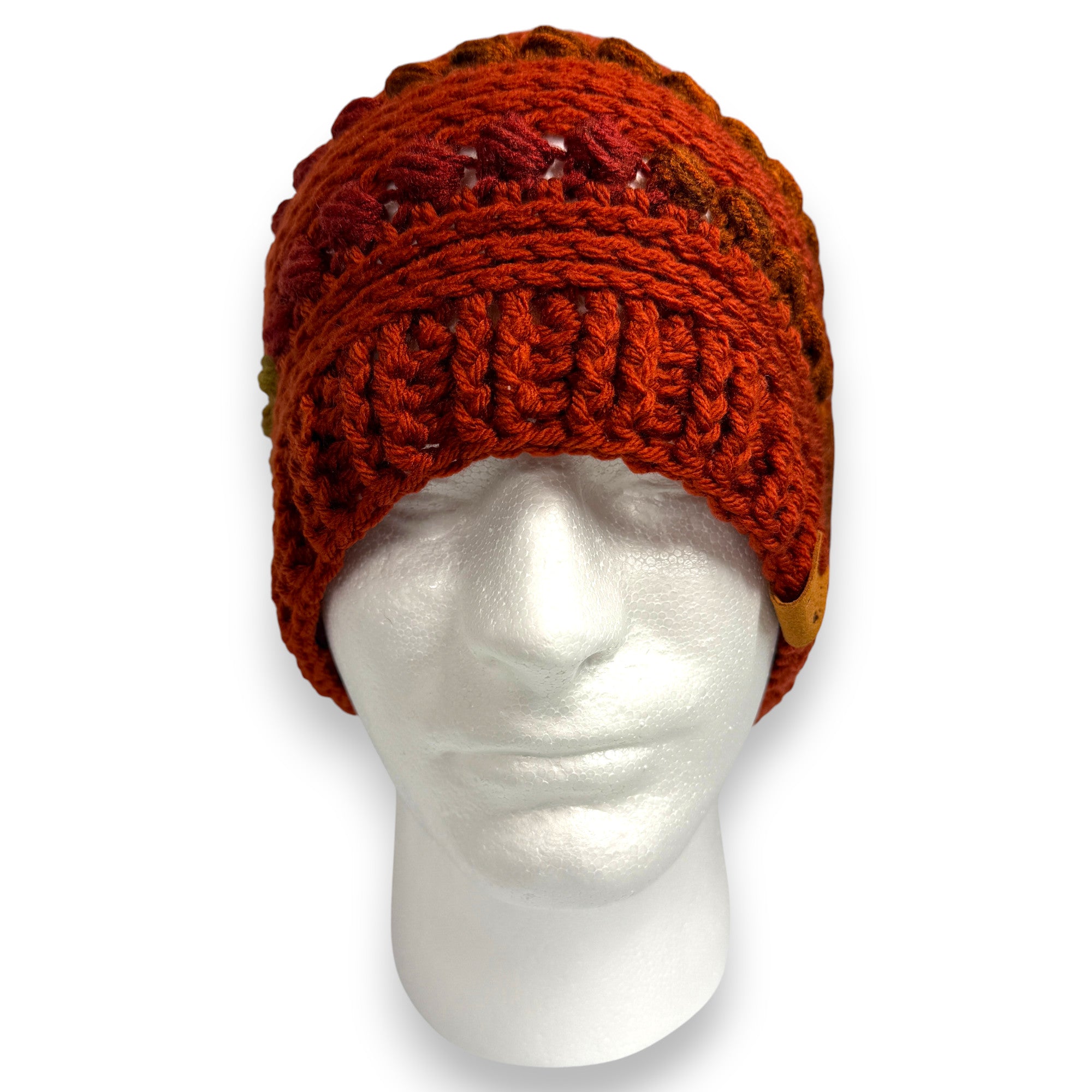 Autumn Orange Bead Stitch Hat Beanie