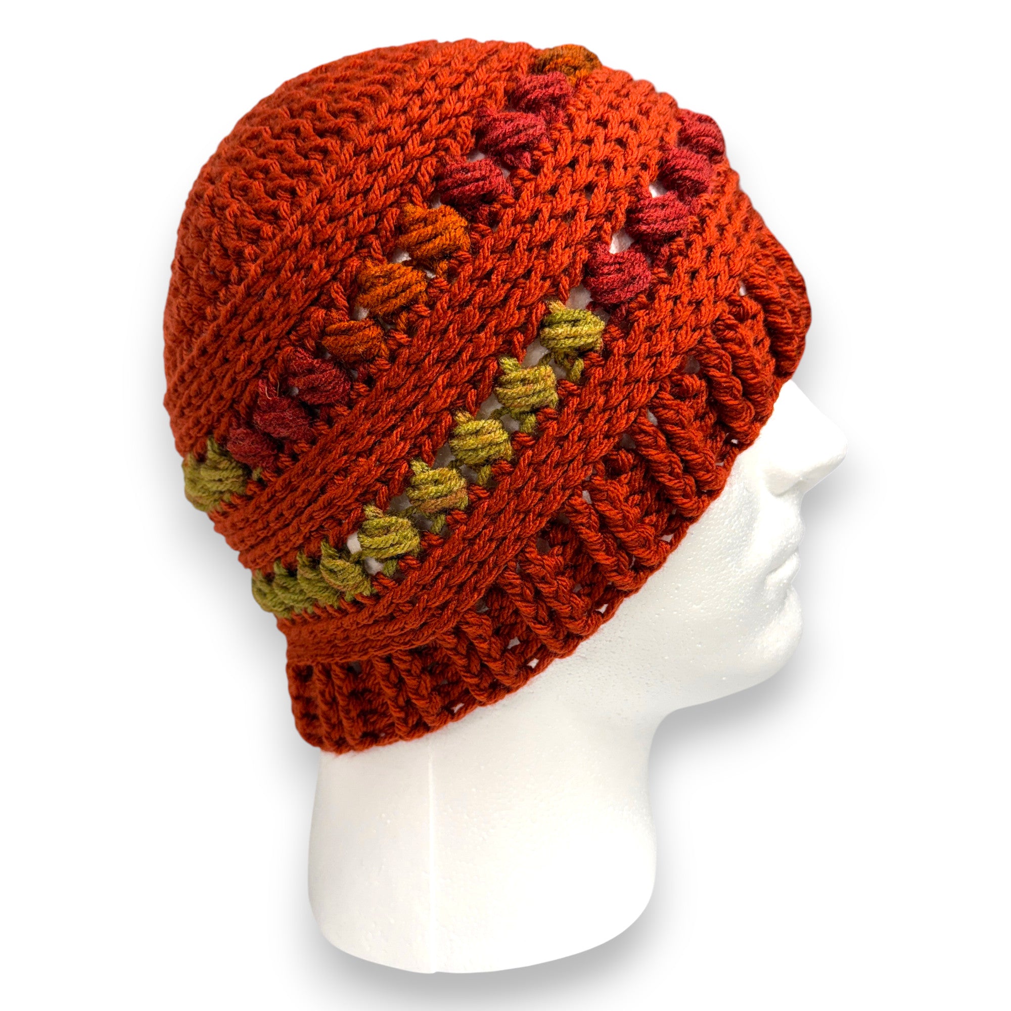Autumn Orange Bead Stitch Hat Beanie