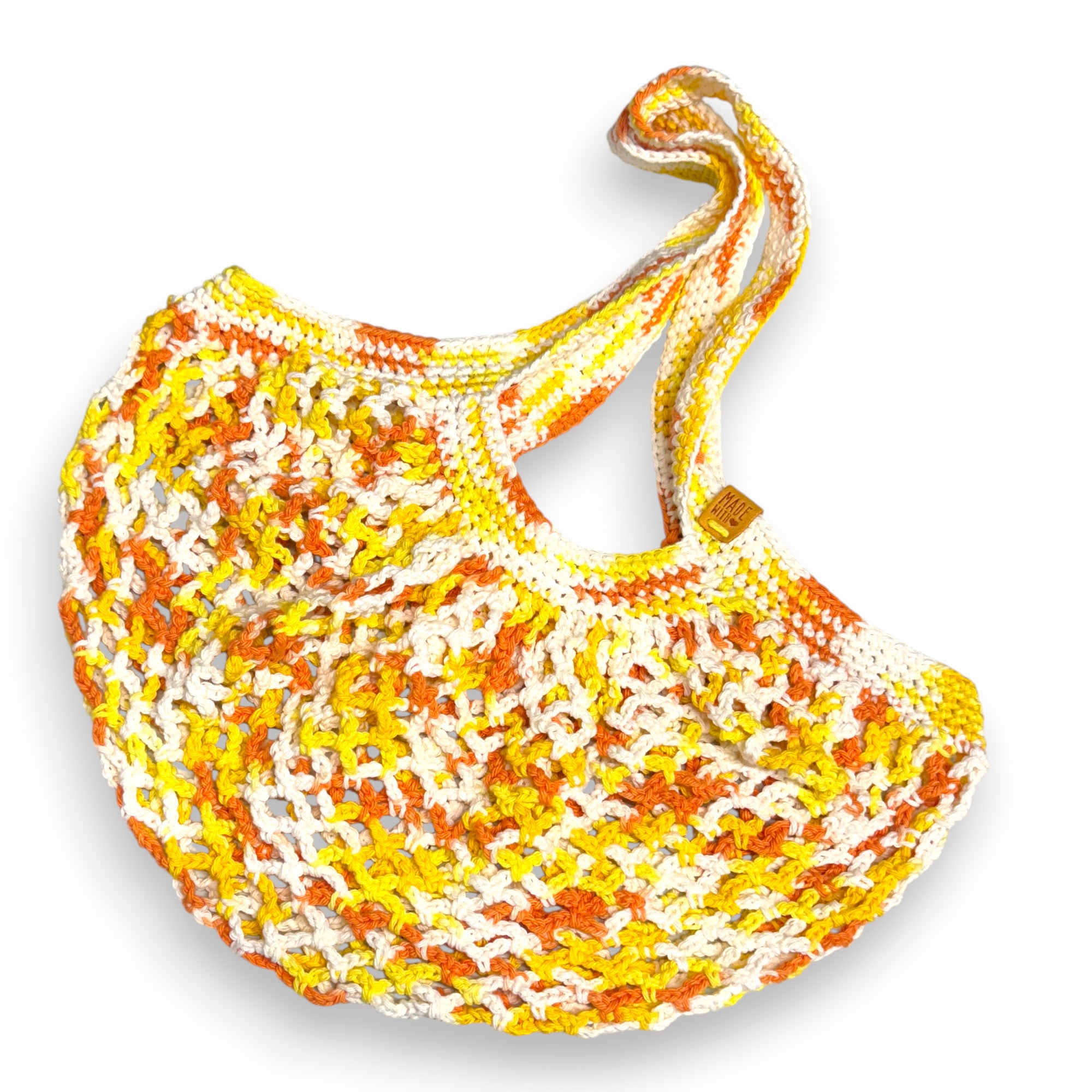 French Style Market Bag Shopping Tote Reuseable Eco-Friendly 100% Cotton Handmade - Creamsicle