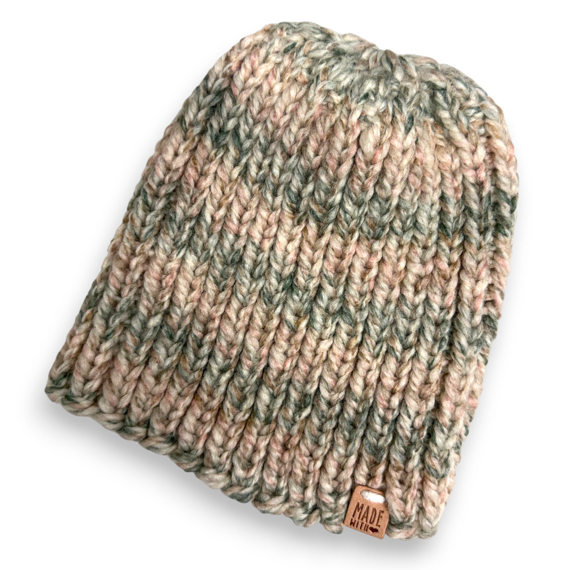 Pink Green Multi Sea Shell Wool Blend Chunky Knit Beanie