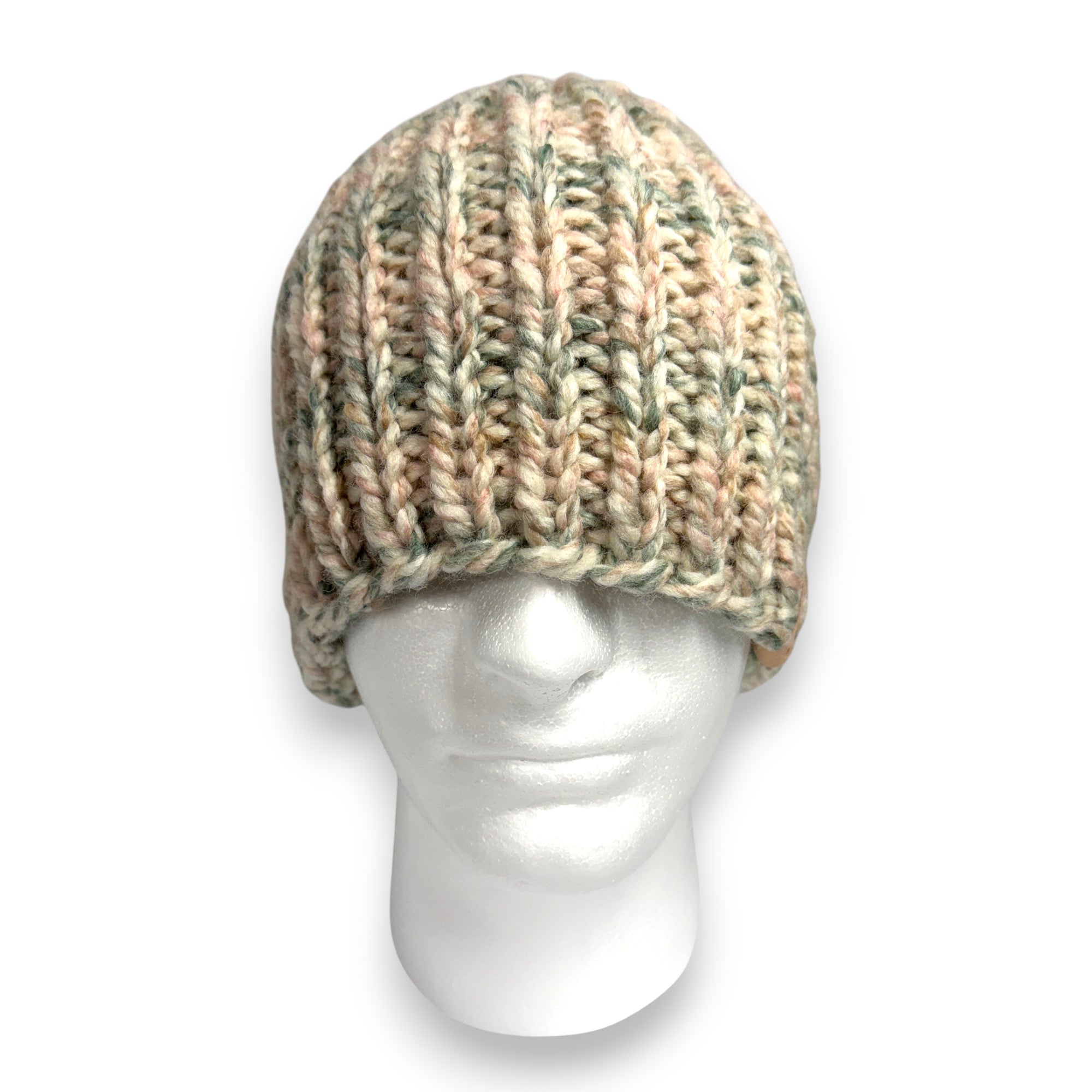 Pink Green Multi Sea Shell Wool Blend Chunky Knit Beanie