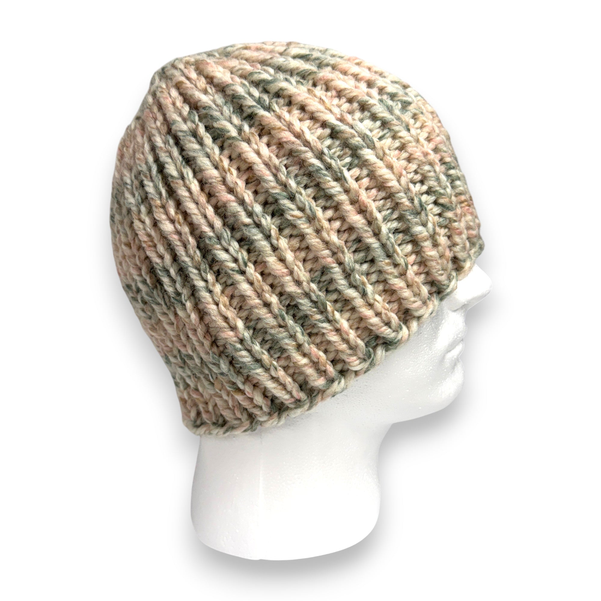 Pink Green Multi Sea Shell Wool Blend Chunky Knit Beanie