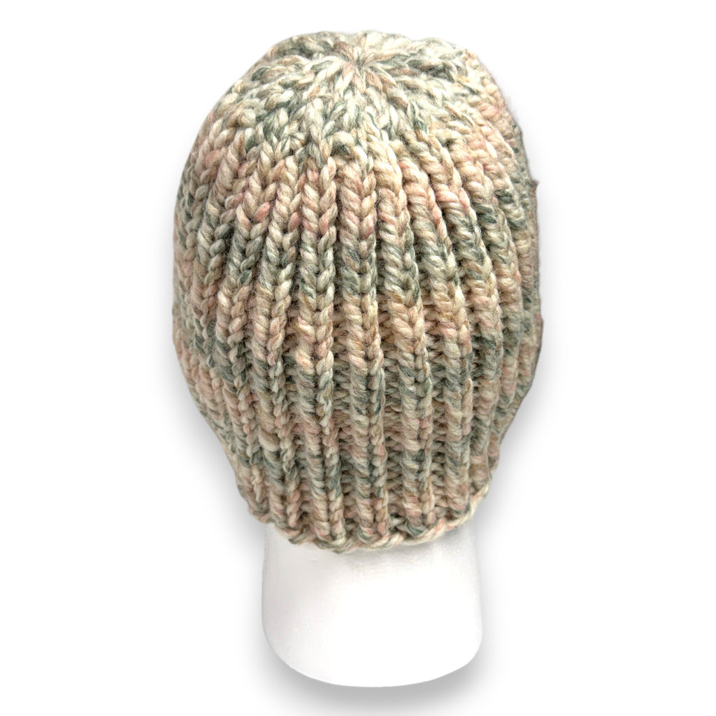 Pink Green Multi Sea Shell Wool Blend Chunky Knit Beanie