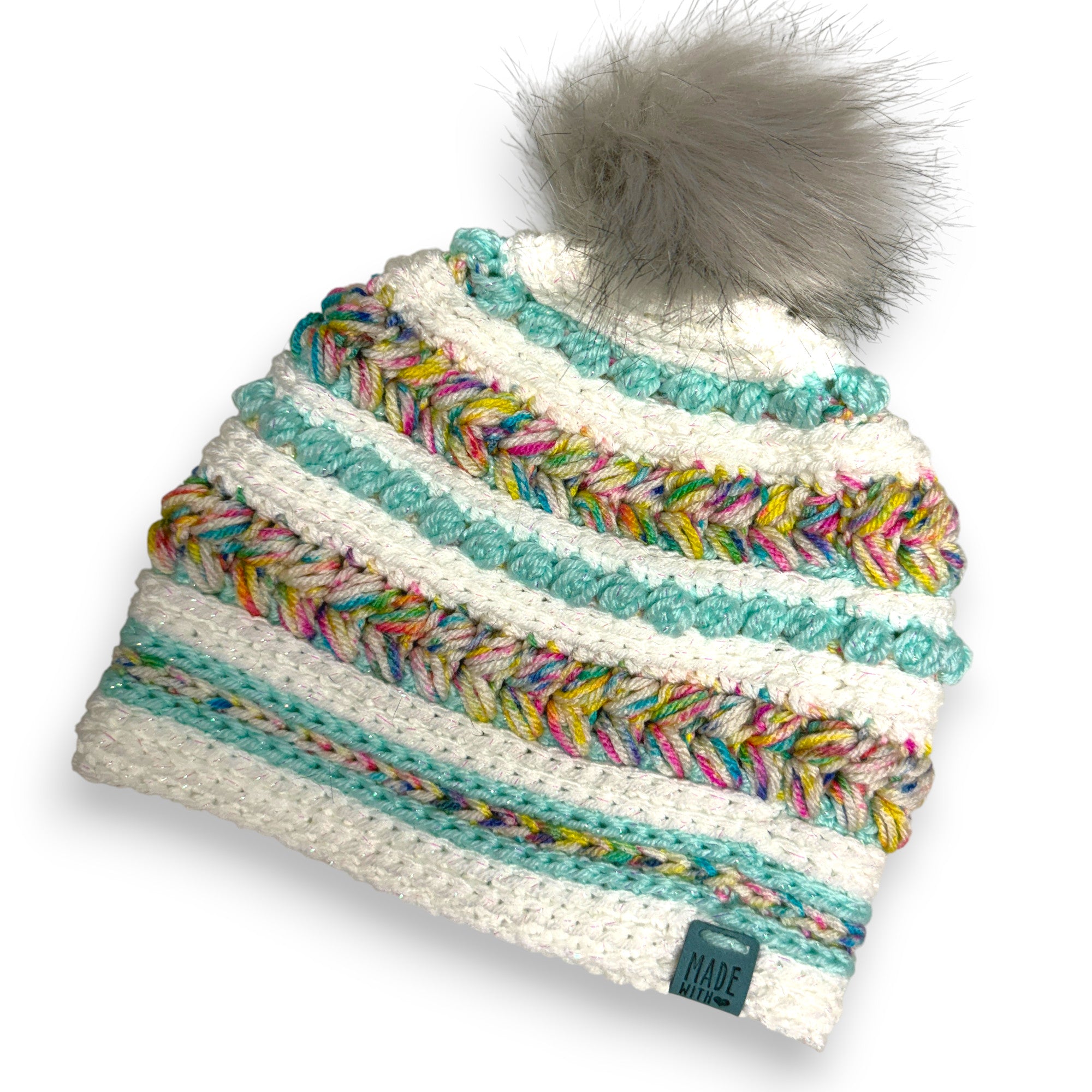 Adult Colorful Sparkle Blizzard Beanie with Pompom