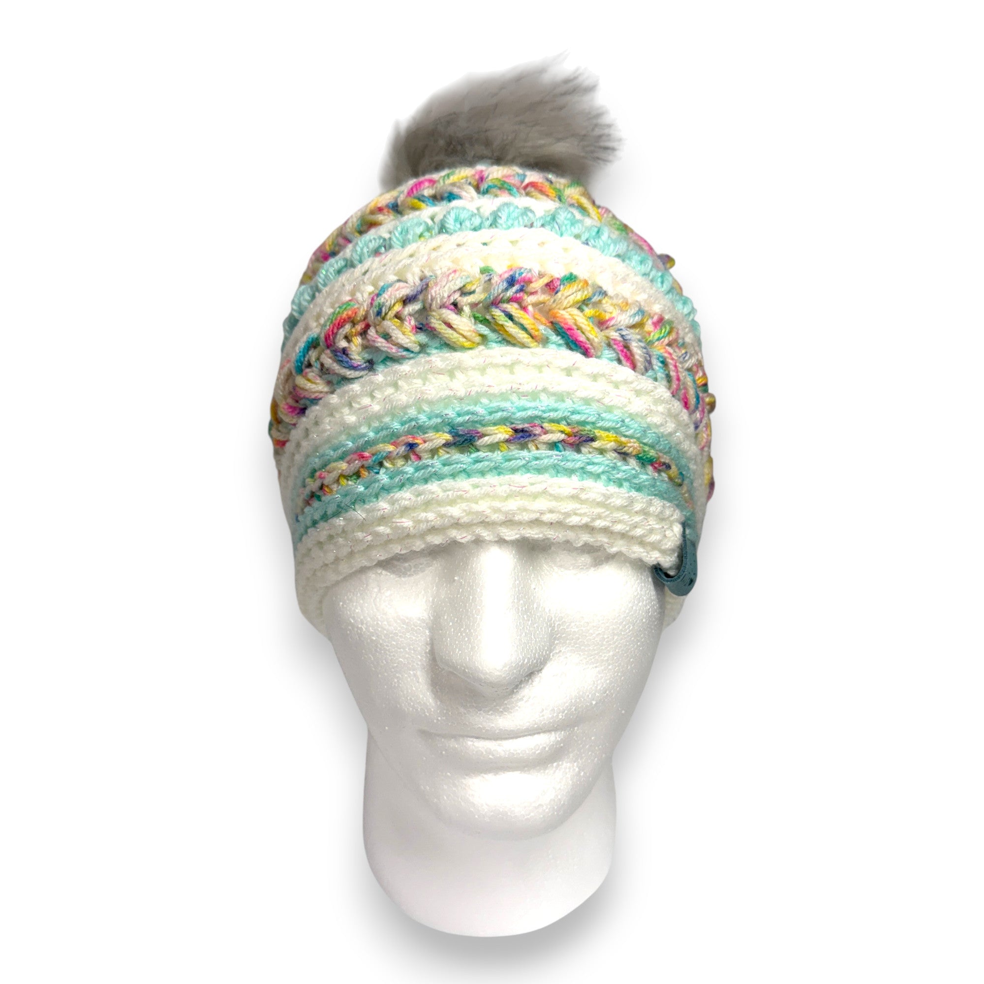 Adult Colorful Sparkle Blizzard Beanie with Pompom
