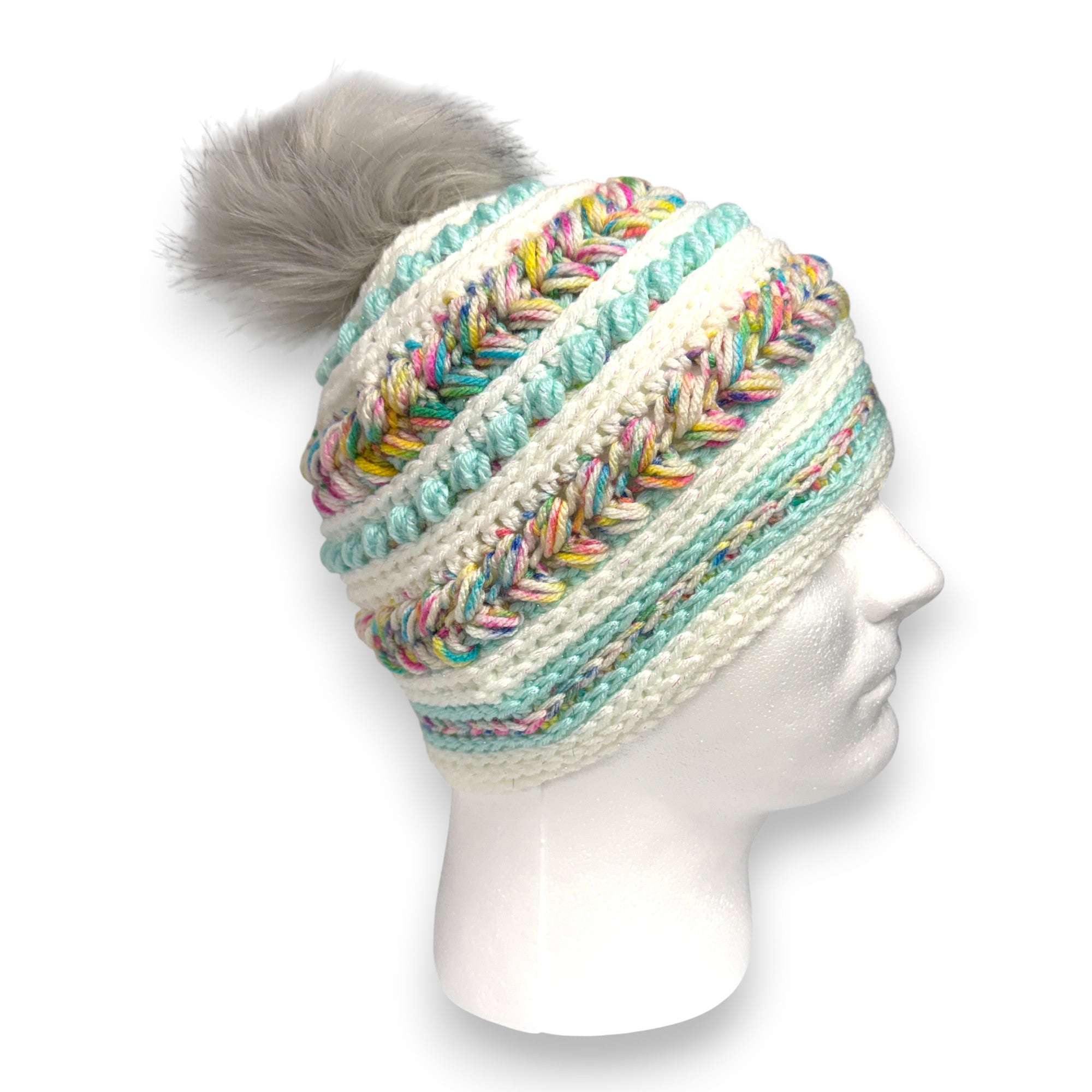Adult Colorful Sparkle Blizzard Beanie with Pompom