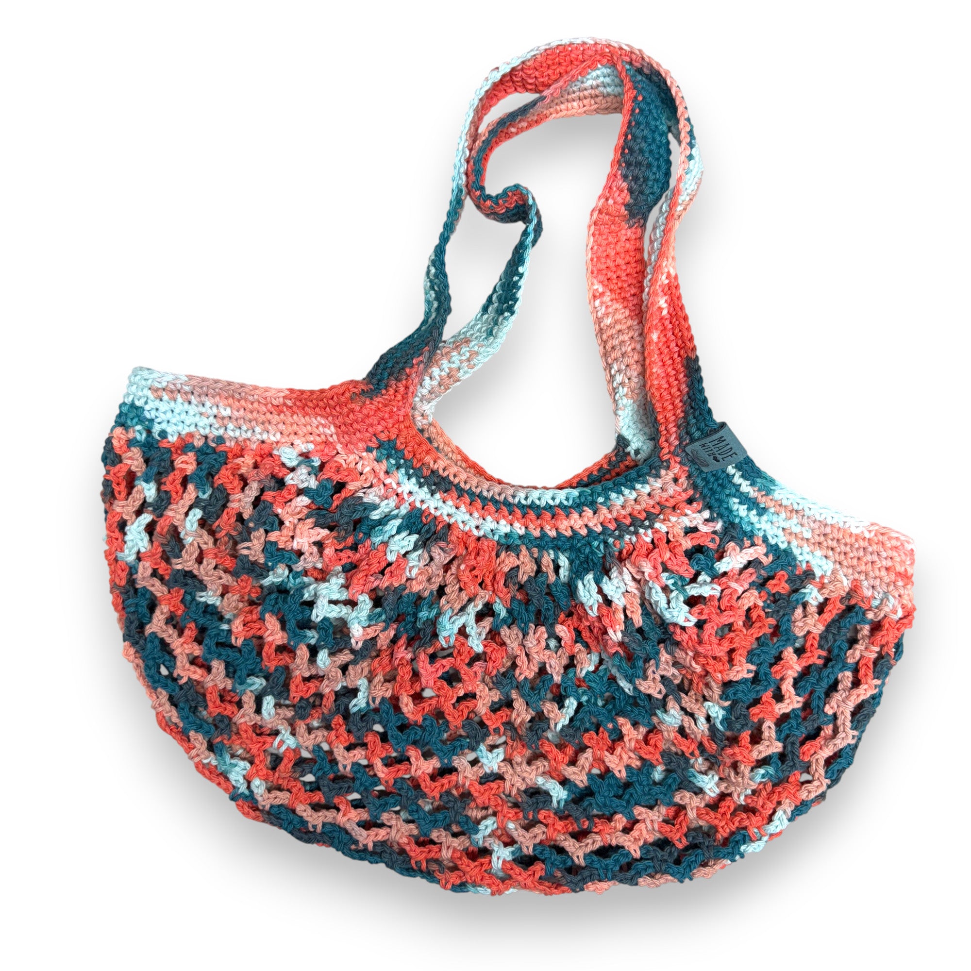 French Style Market Bag Shopping Tote Reuseable Eco-Friendly 100% Cotton Handmade - Coral Seas