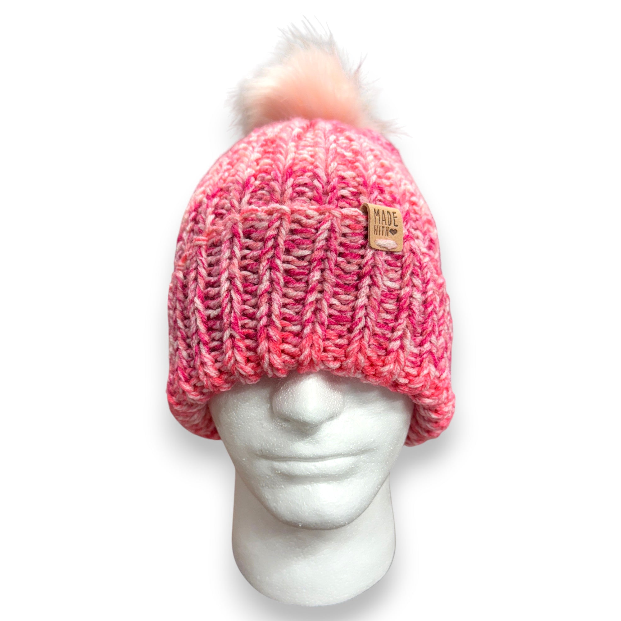 Pink Ombre Chunky Knit Beanie with Pompom