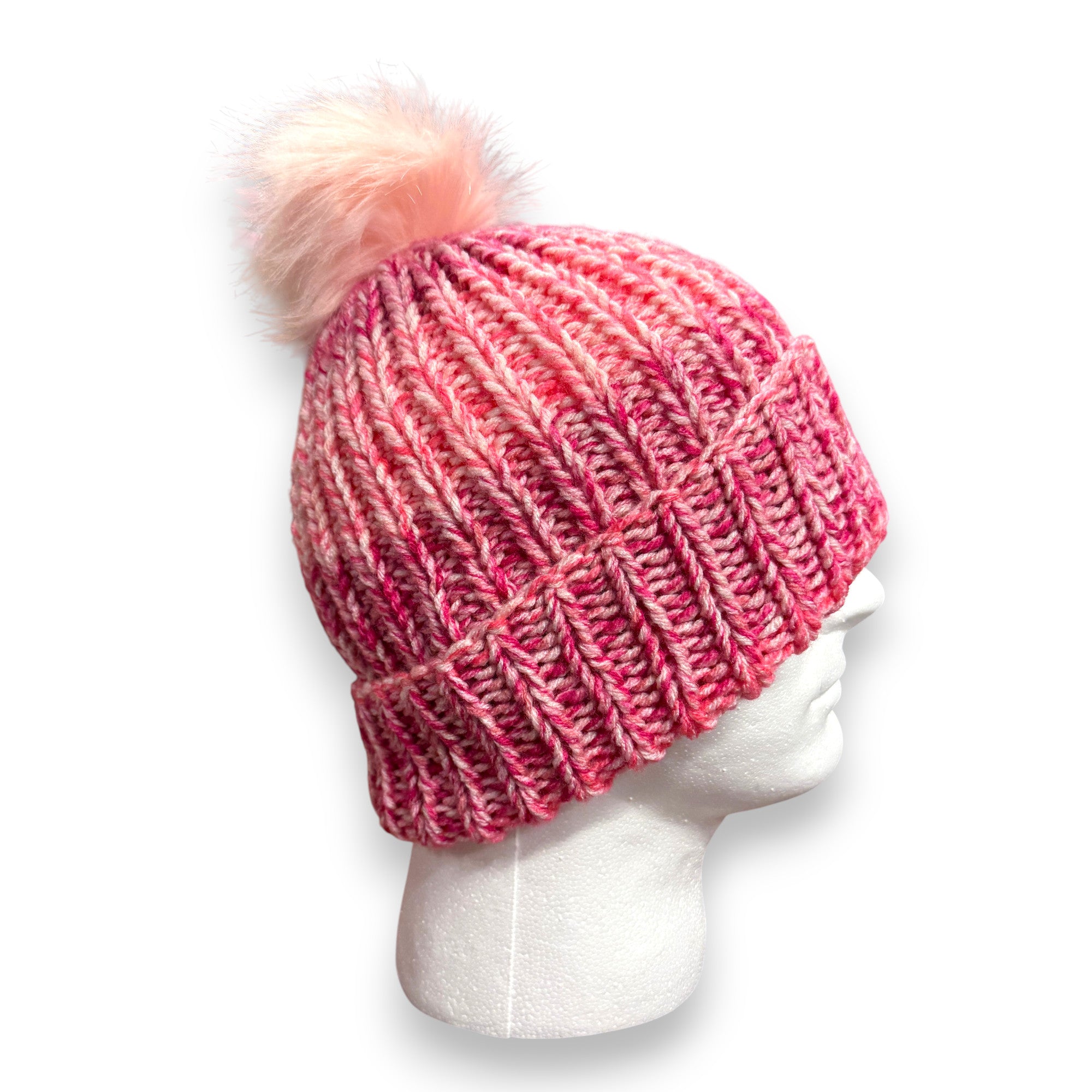 Pink Ombre Chunky Knit Beanie with Pompom