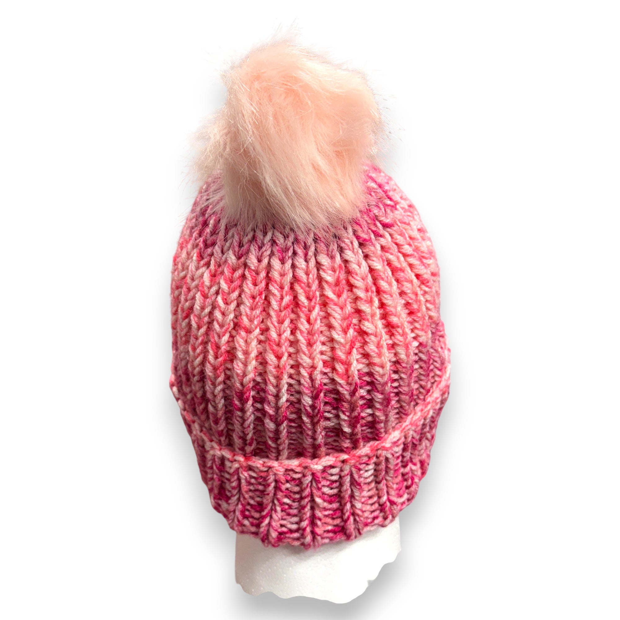 Pink Ombre Chunky Knit Beanie with Pompom