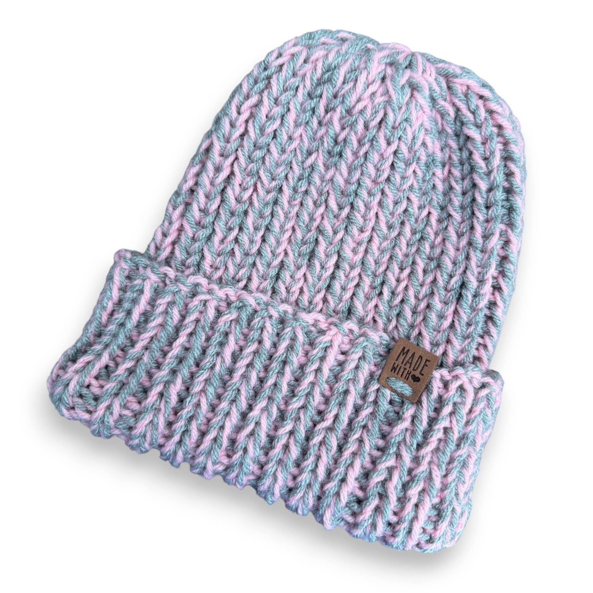 Marled Pink & Gray Chunky Knit Beanie