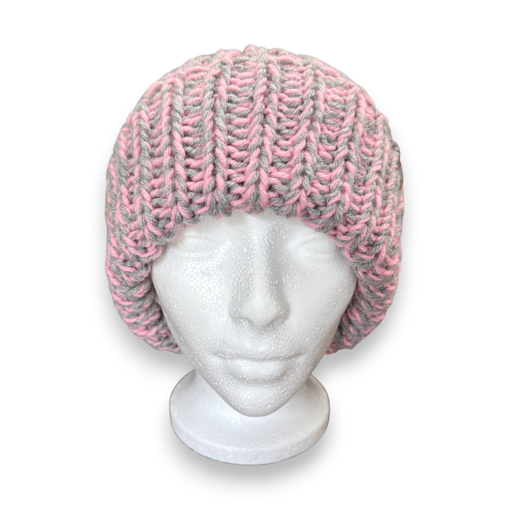 Marled Pink & Gray Chunky Knit Beanie