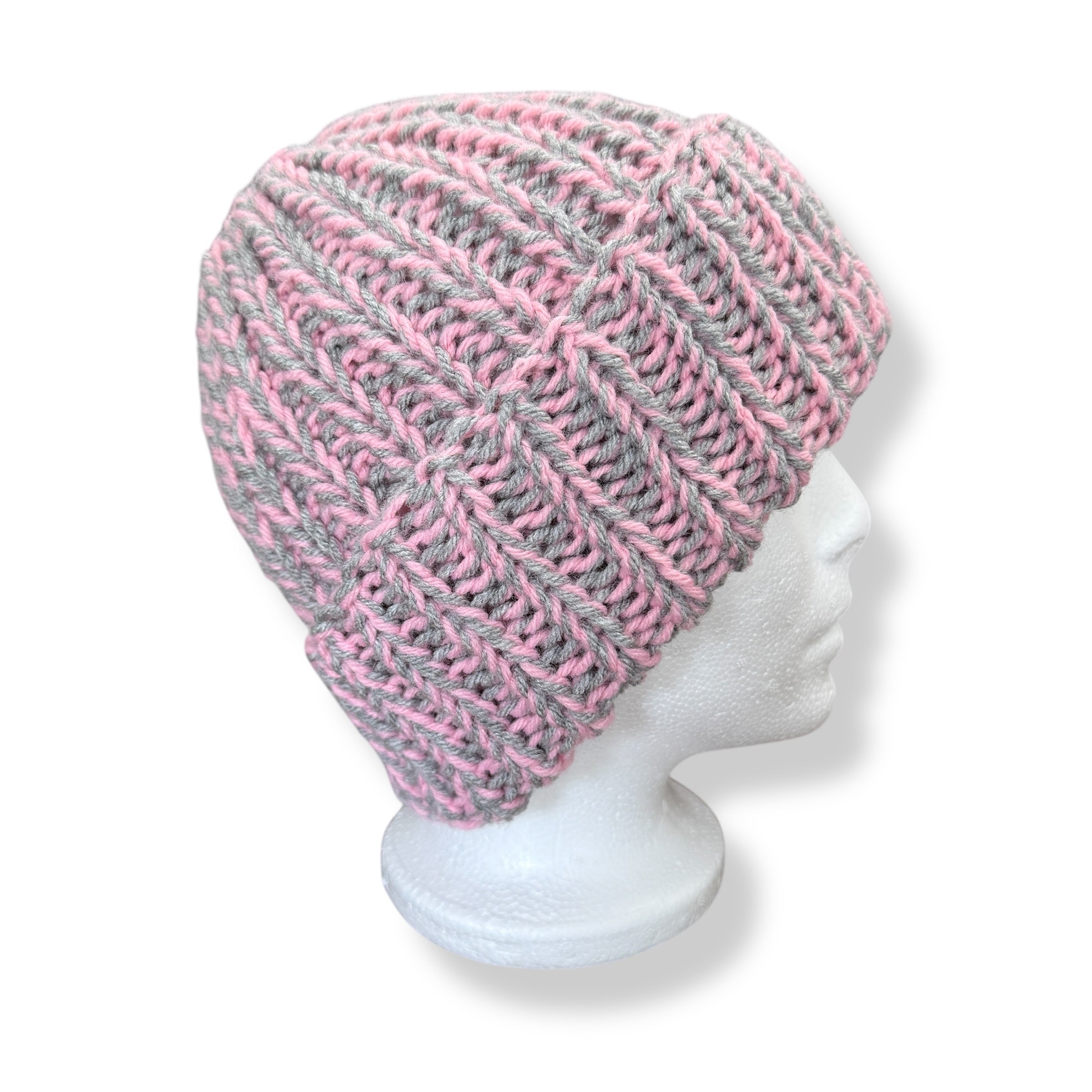 Marled Pink & Gray Chunky Knit Beanie