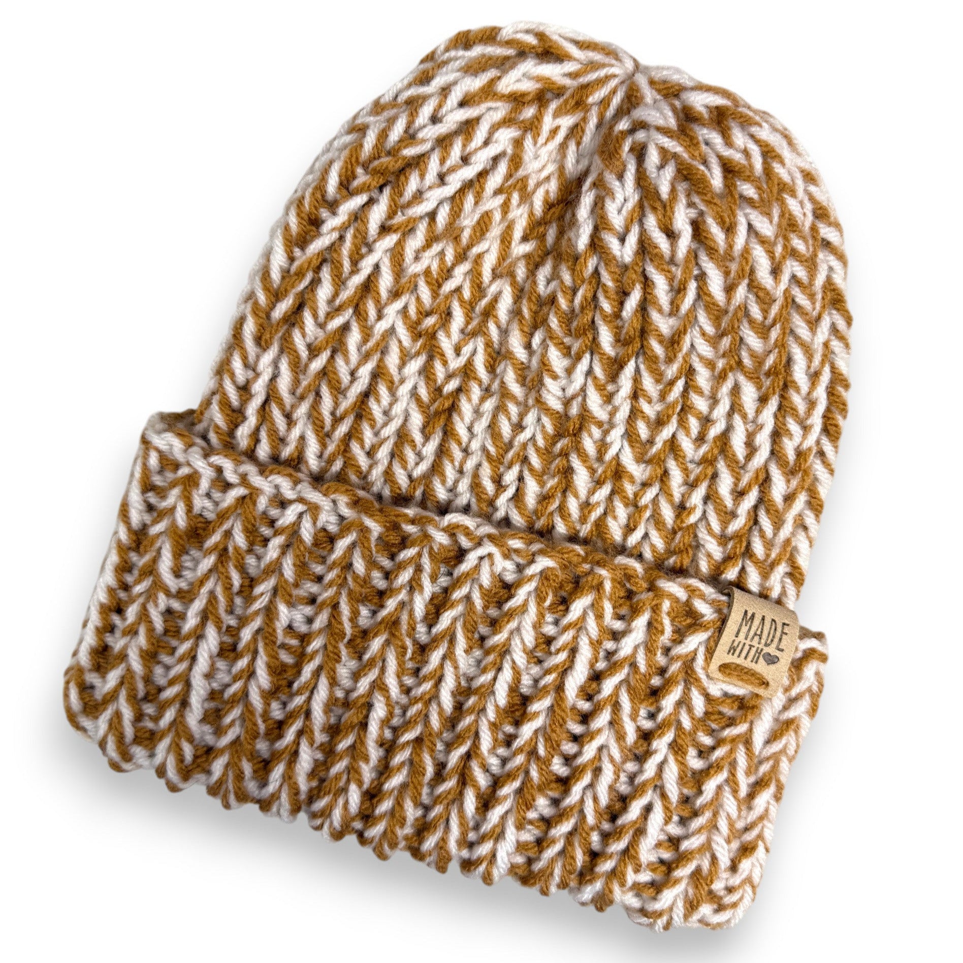 Marled Toffee White Chunky Knit Beanie