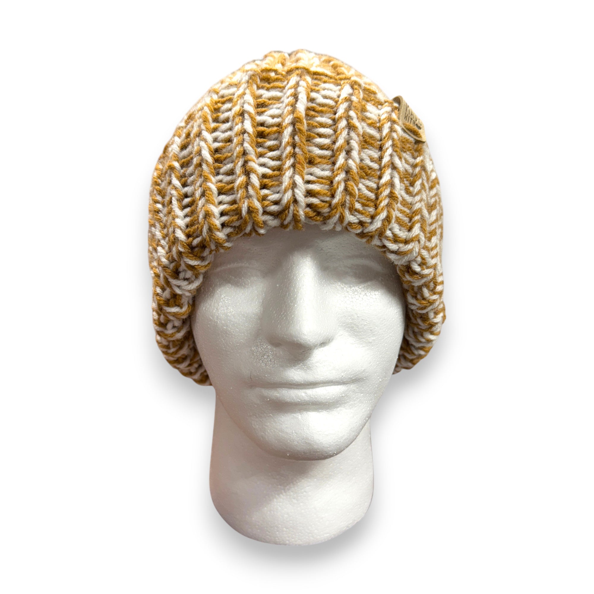 Marled Toffee White Chunky Knit Beanie