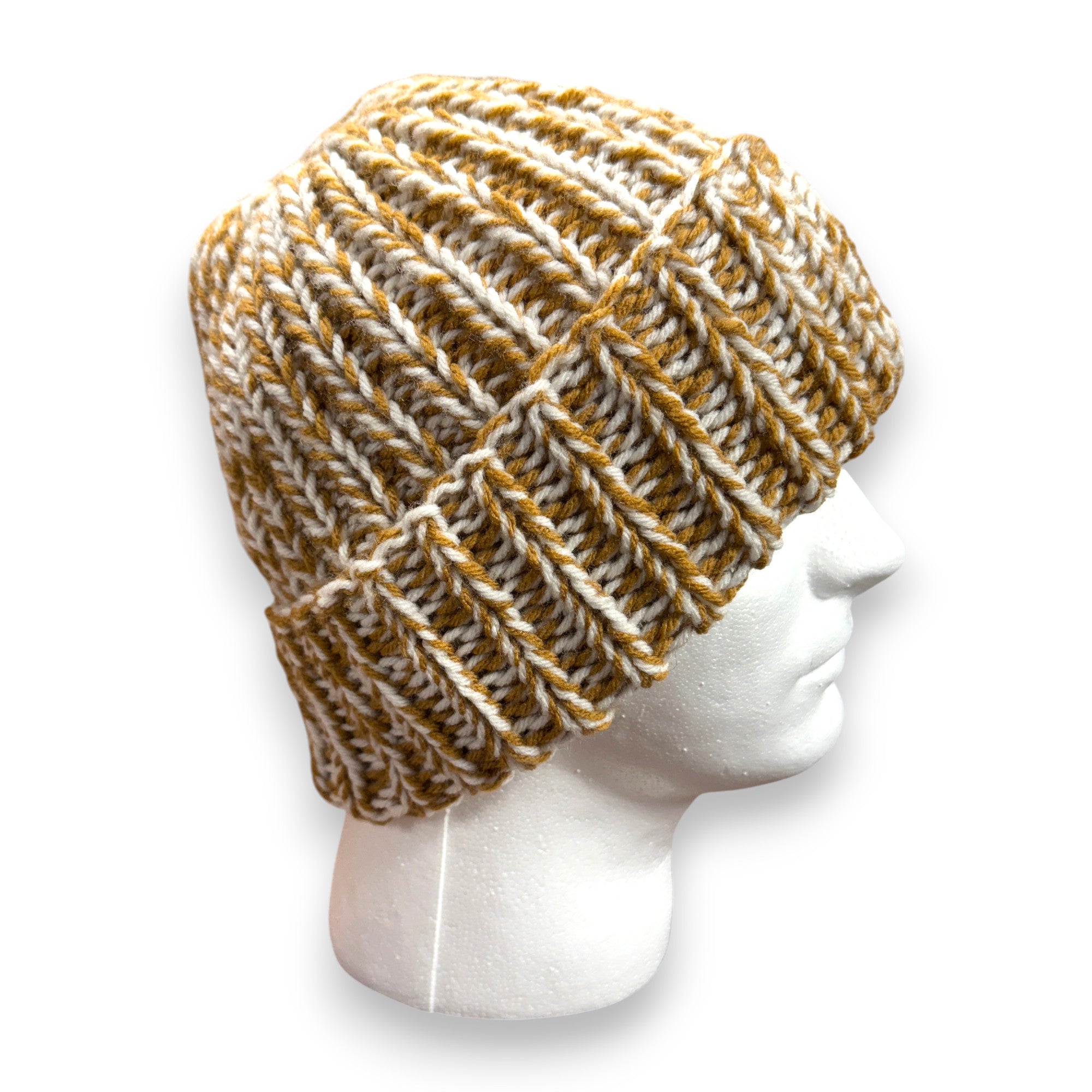Marled Toffee White Chunky Knit Beanie