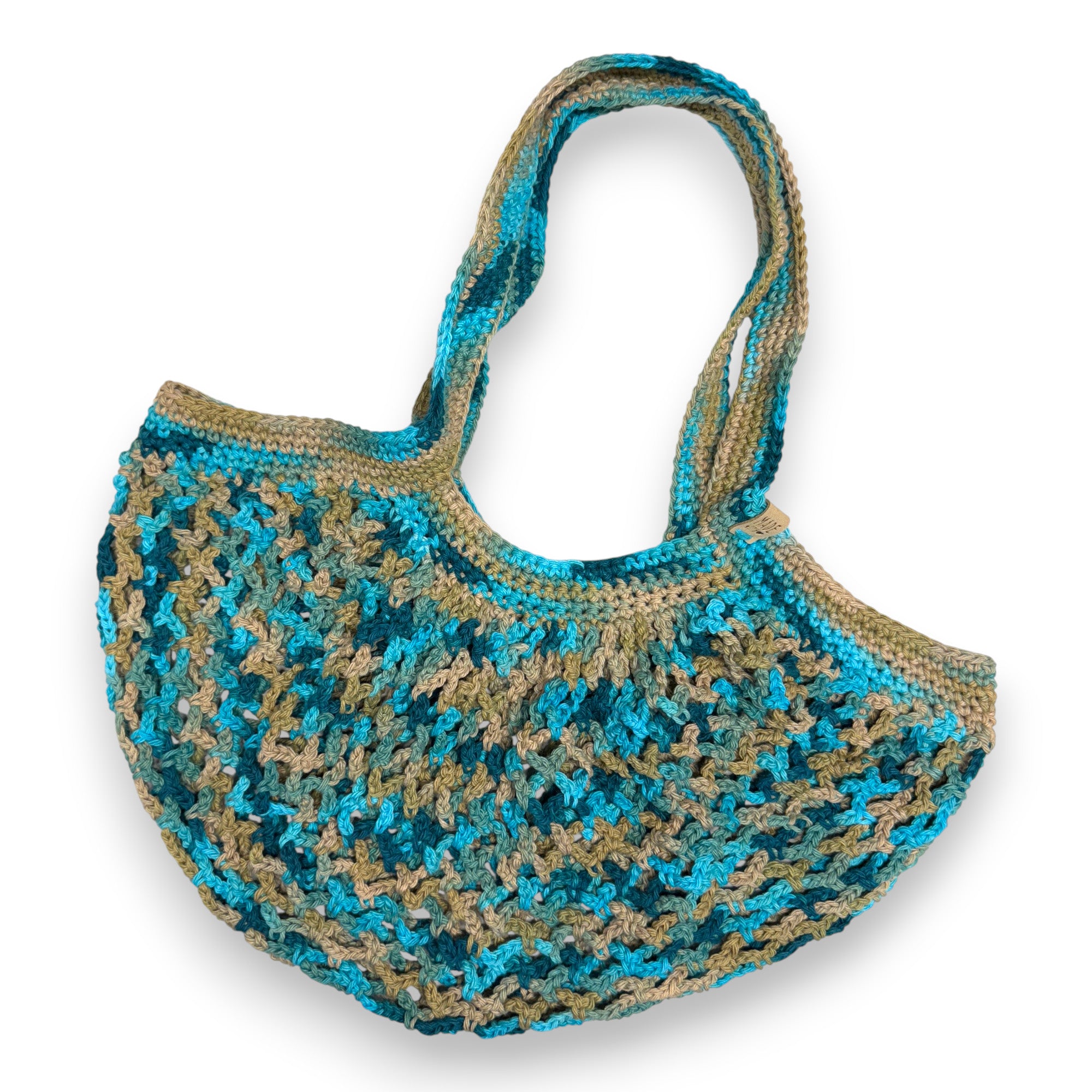 French Style Market Bag Shopping Tote Reuseable Eco-Friendly 100% Cotton Handmade - Pebble Beach Ombre