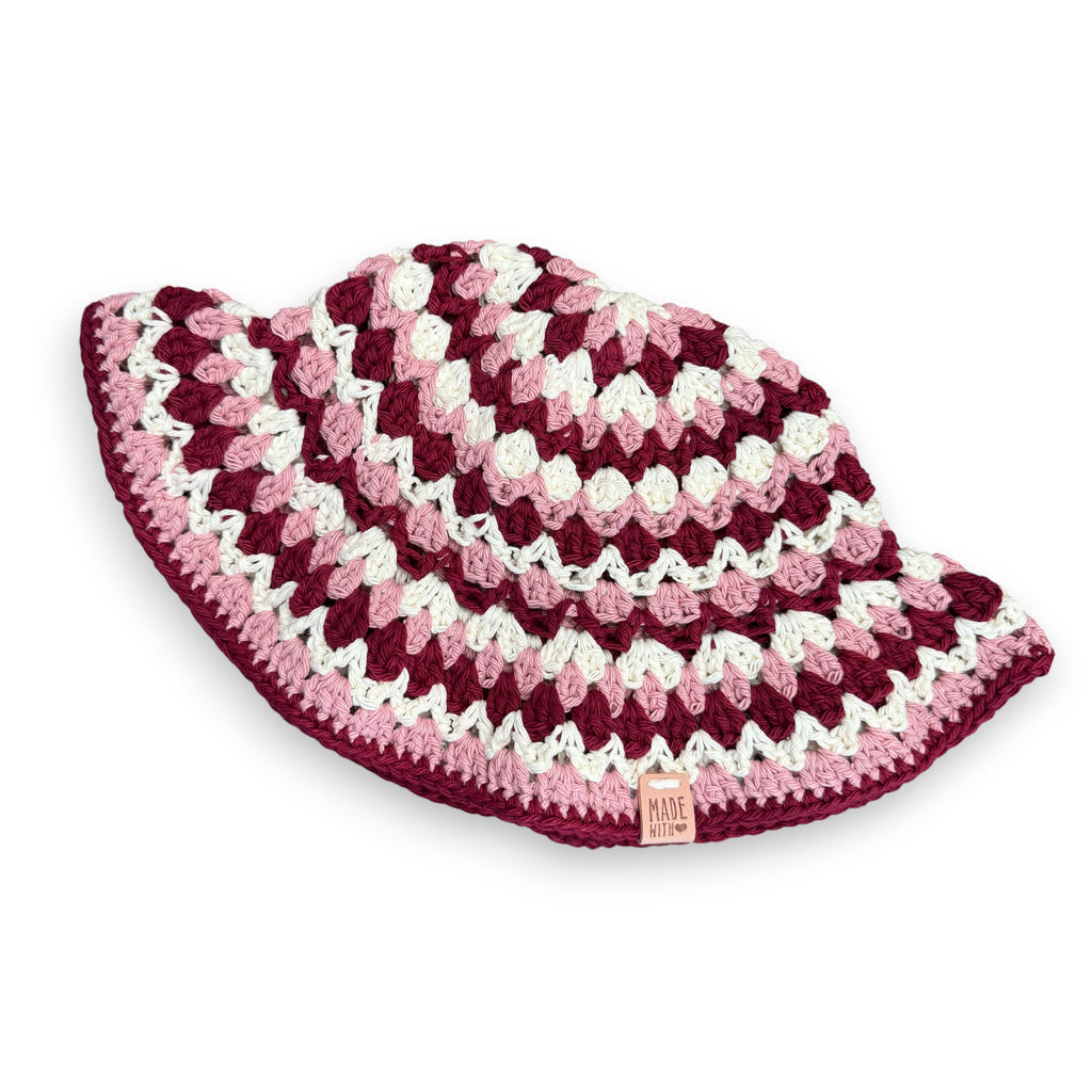 Pink Red Off White Cotton Kelp Bucket Hat
