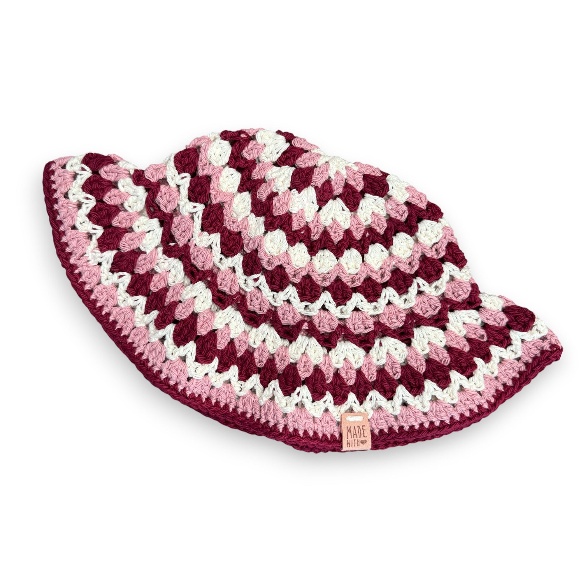 Pink Red Off White Cotton Kelp Bucket Hat