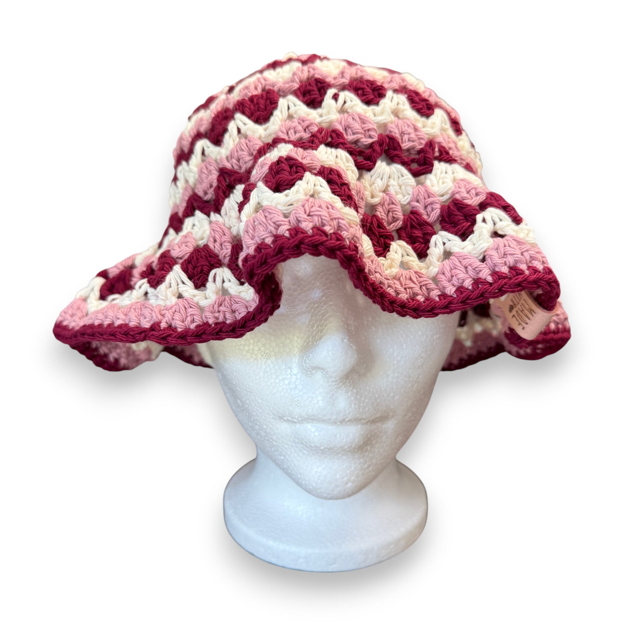 Pink Red Off White Cotton Kelp Bucket Hat