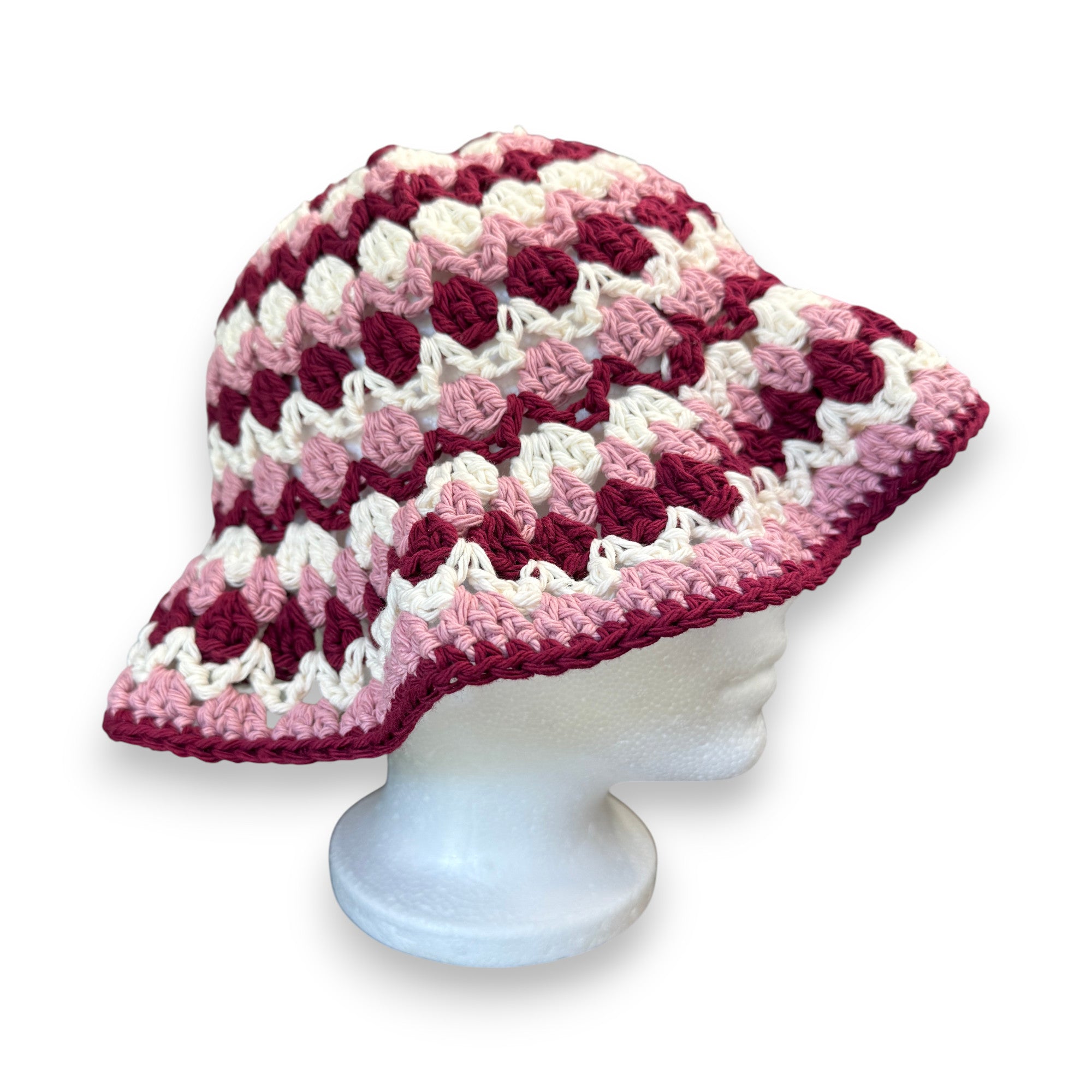 Pink Red Off White Cotton Kelp Bucket Hat