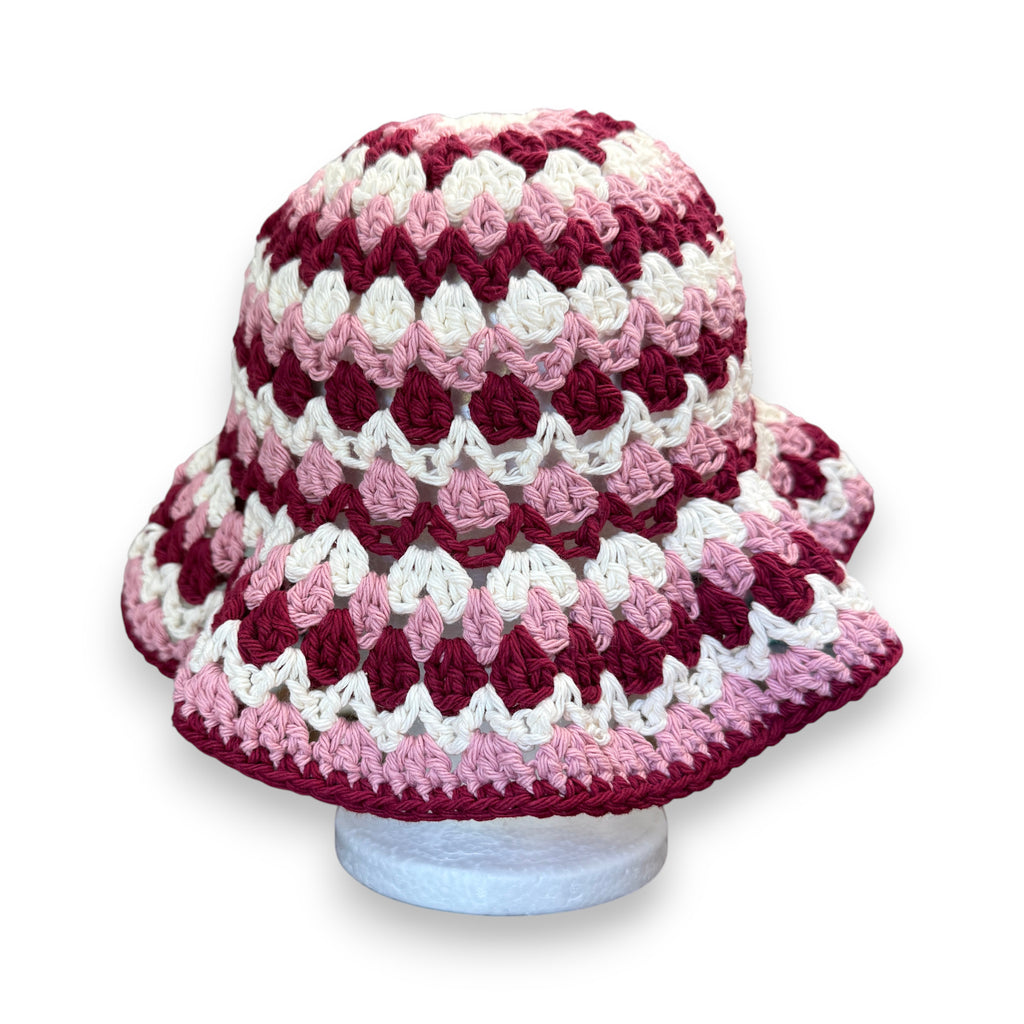 Pink Red Off White Cotton Kelp Bucket Hat