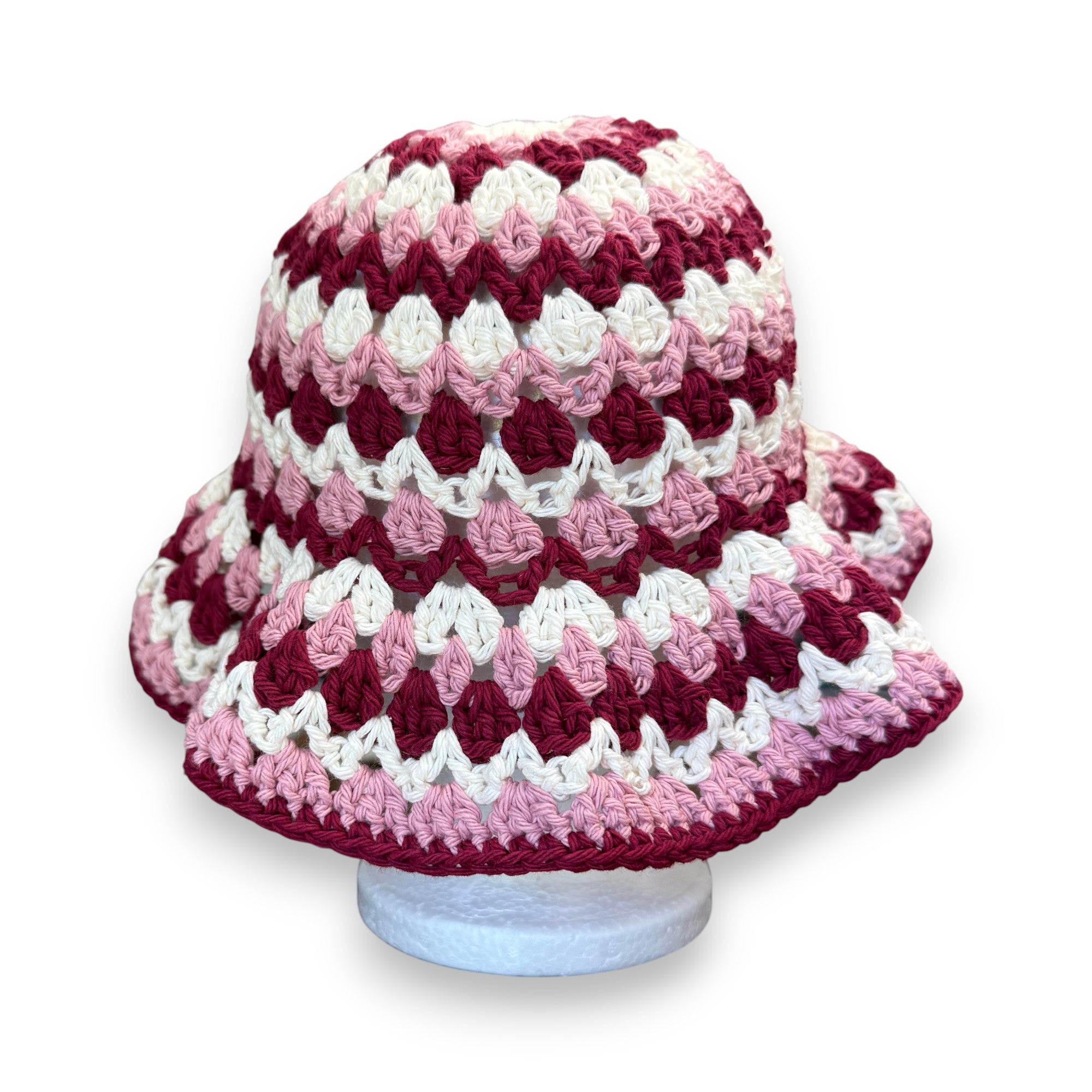 Pink Red Off White Cotton Kelp Bucket Hat