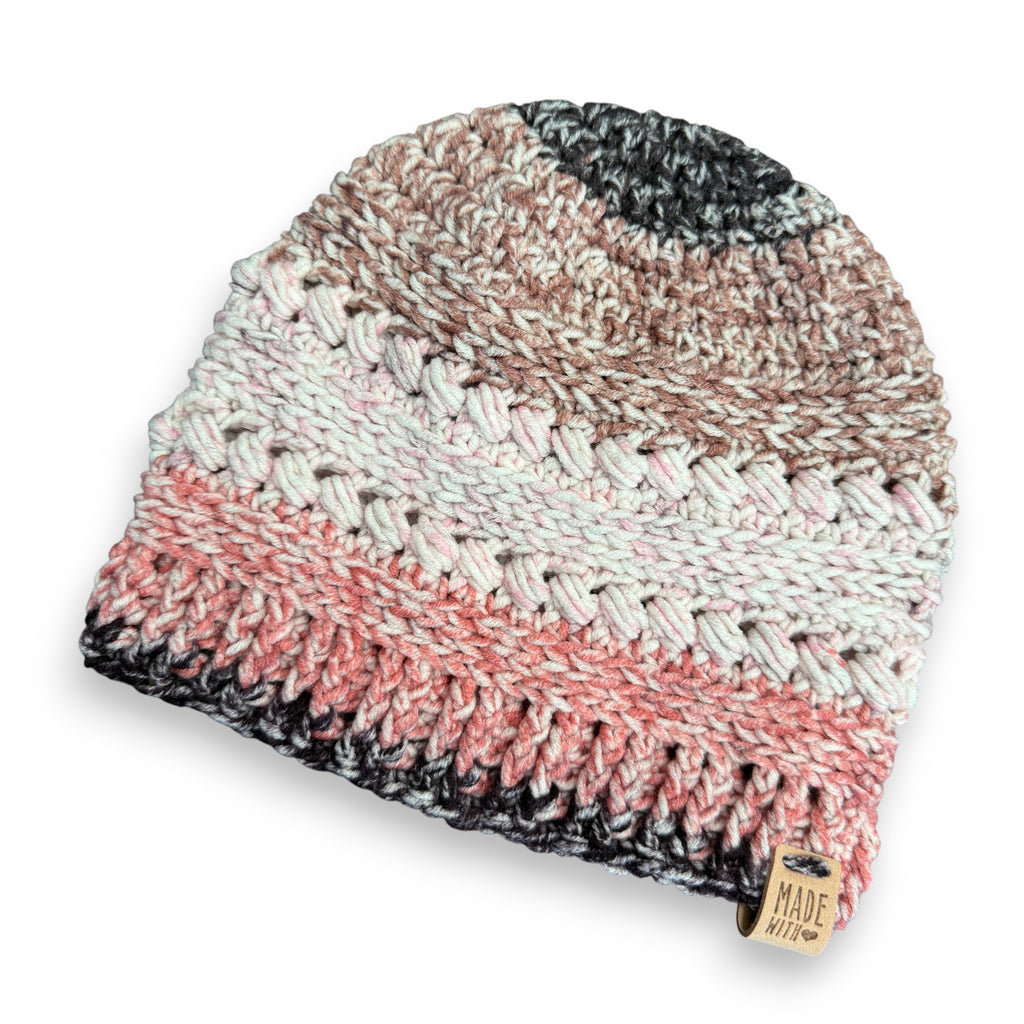 Pink Ombre Bead Stitch Hat Beanie