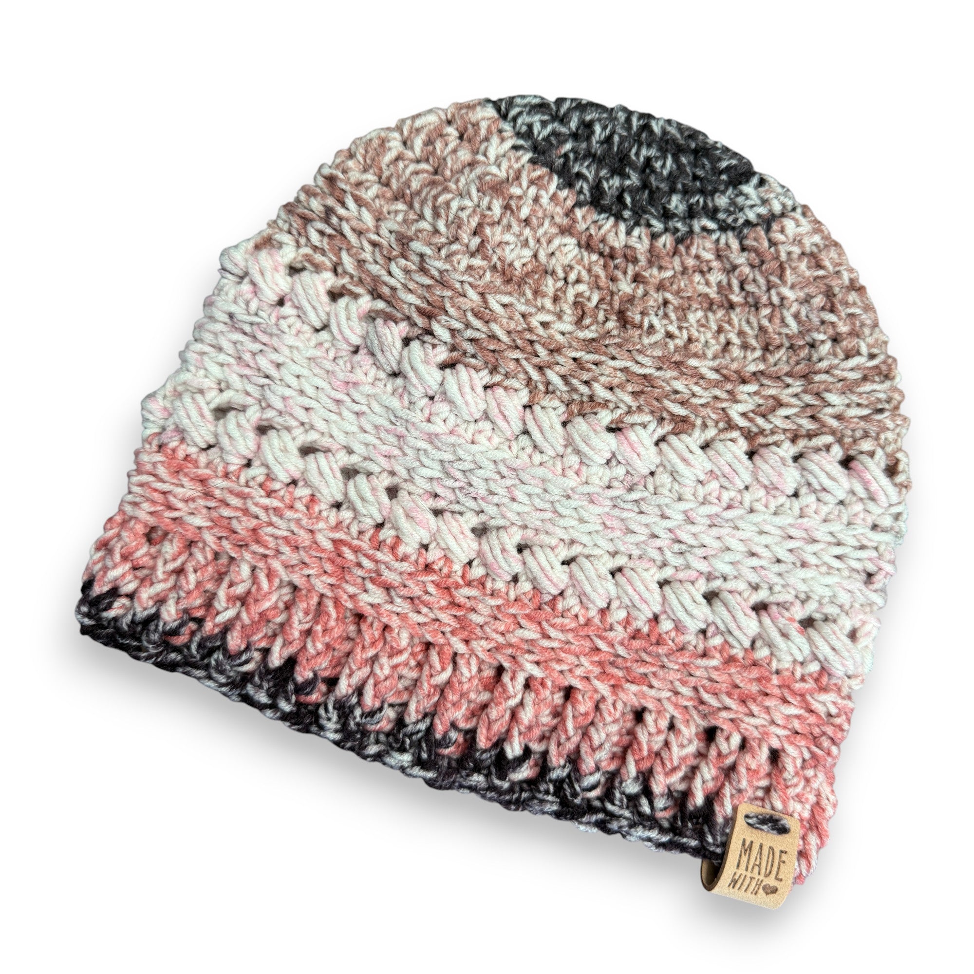 Pink Ombre Bead Stitch Hat Beanie