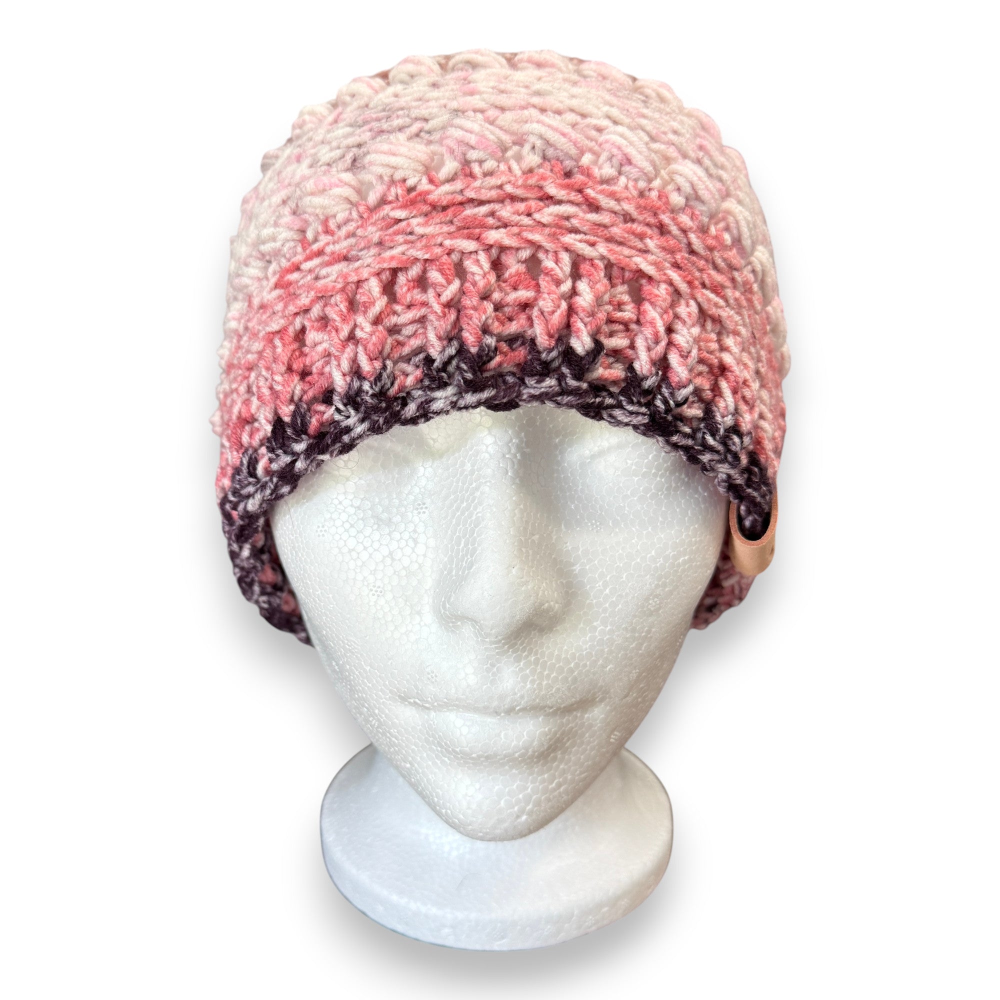 Pink Ombre Bead Stitch Hat Beanie