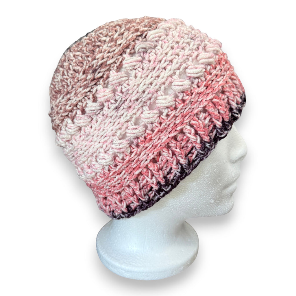 Pink Ombre Bead Stitch Hat Beanie