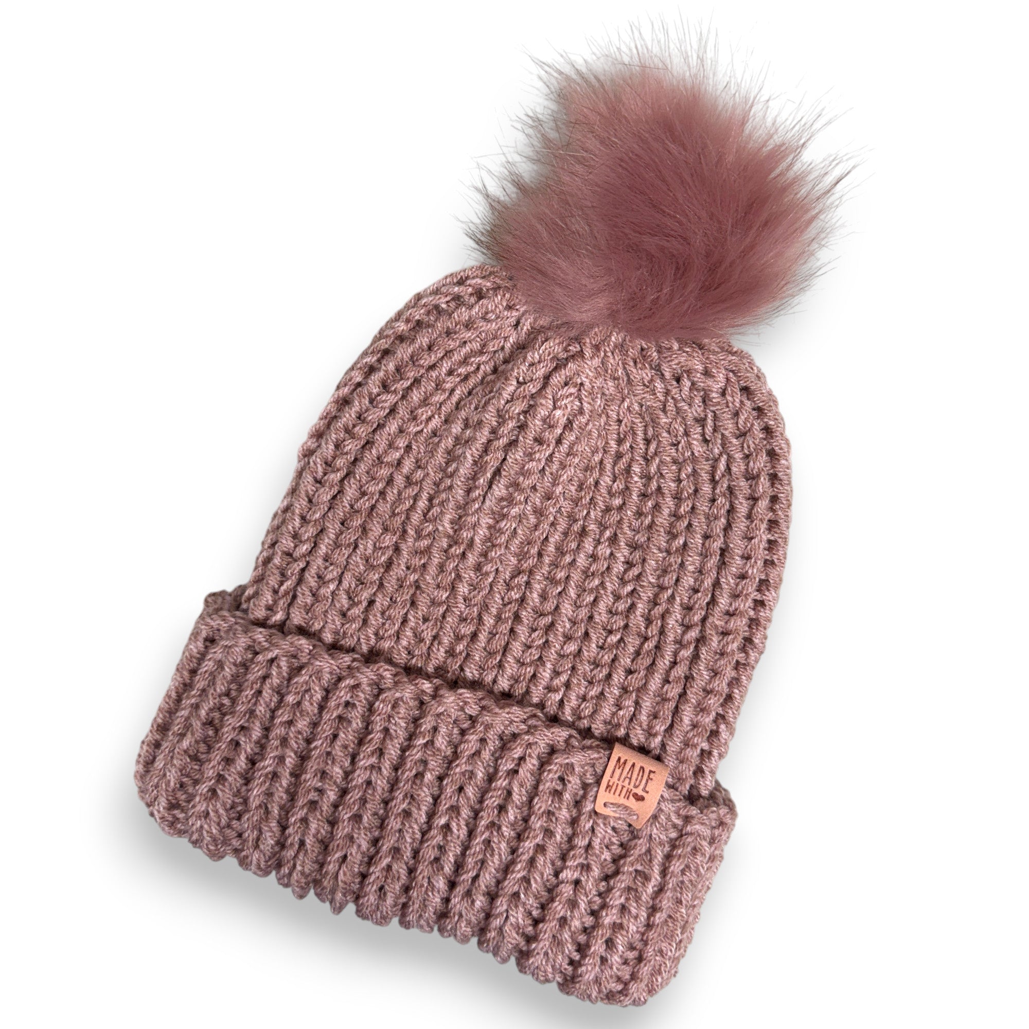 Prima Ballerina Mauve Chunky Knit Beanie with Pompom