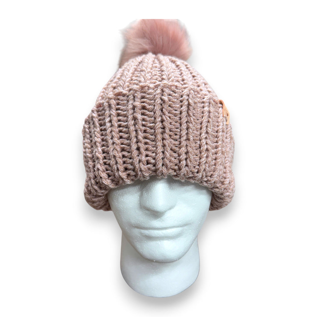 Prima Ballerina Mauve Chunky Knit Beanie with Pompom