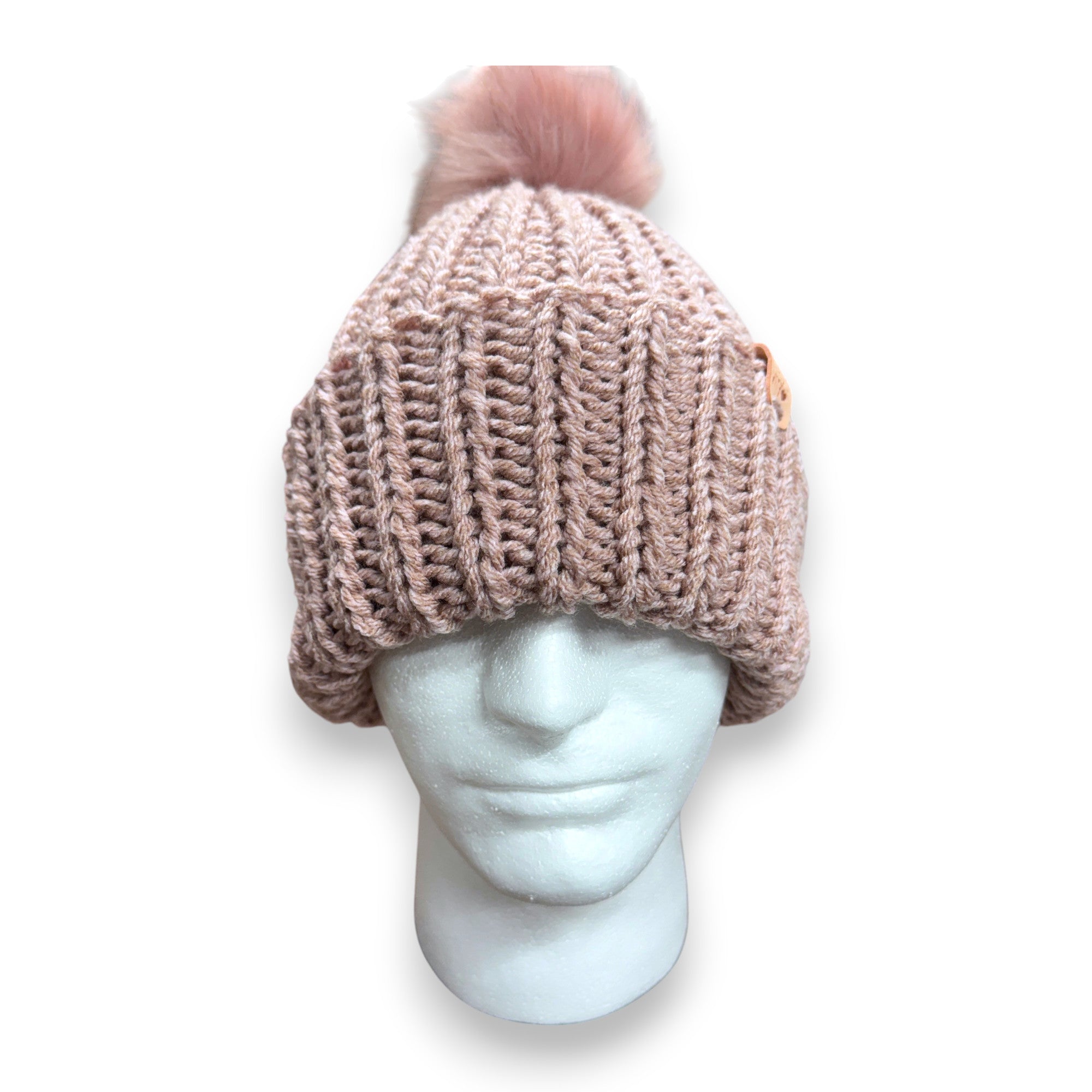 Prima Ballerina Mauve Chunky Knit Beanie with Pompom