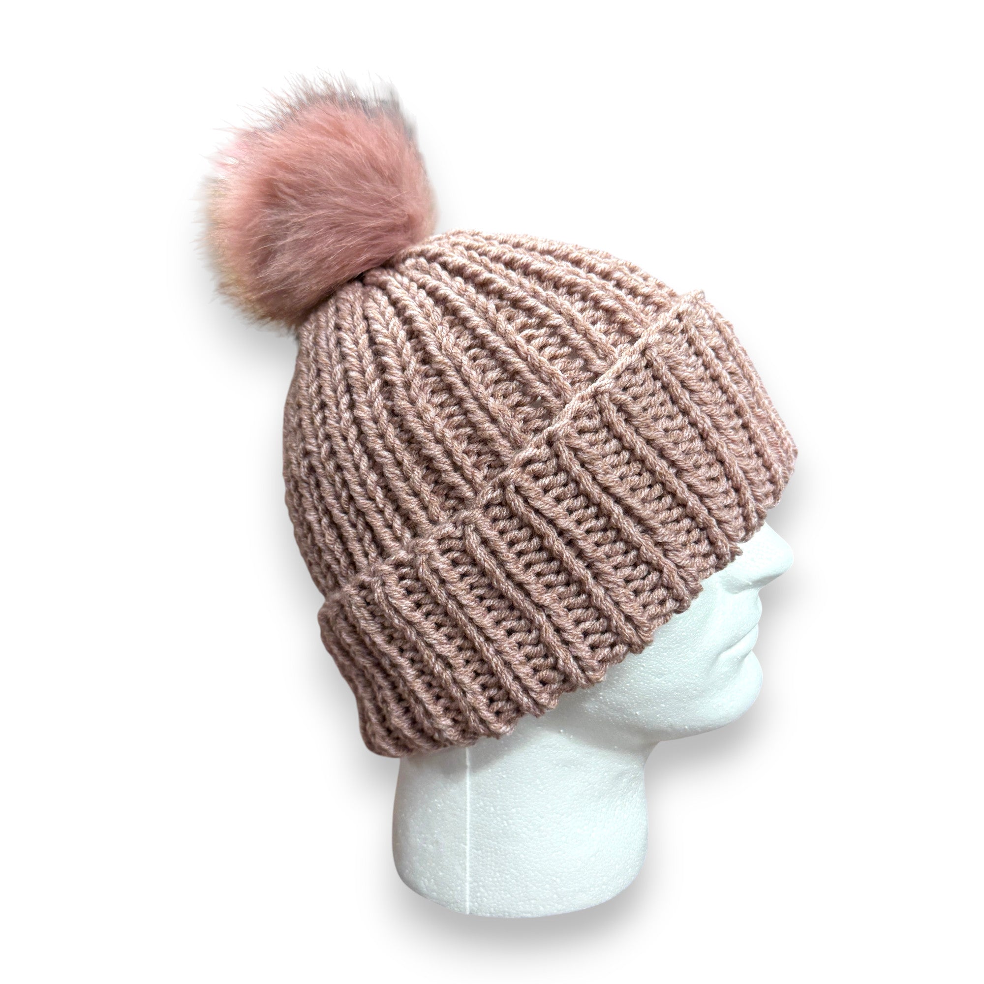 Prima Ballerina Mauve Chunky Knit Beanie with Pompom