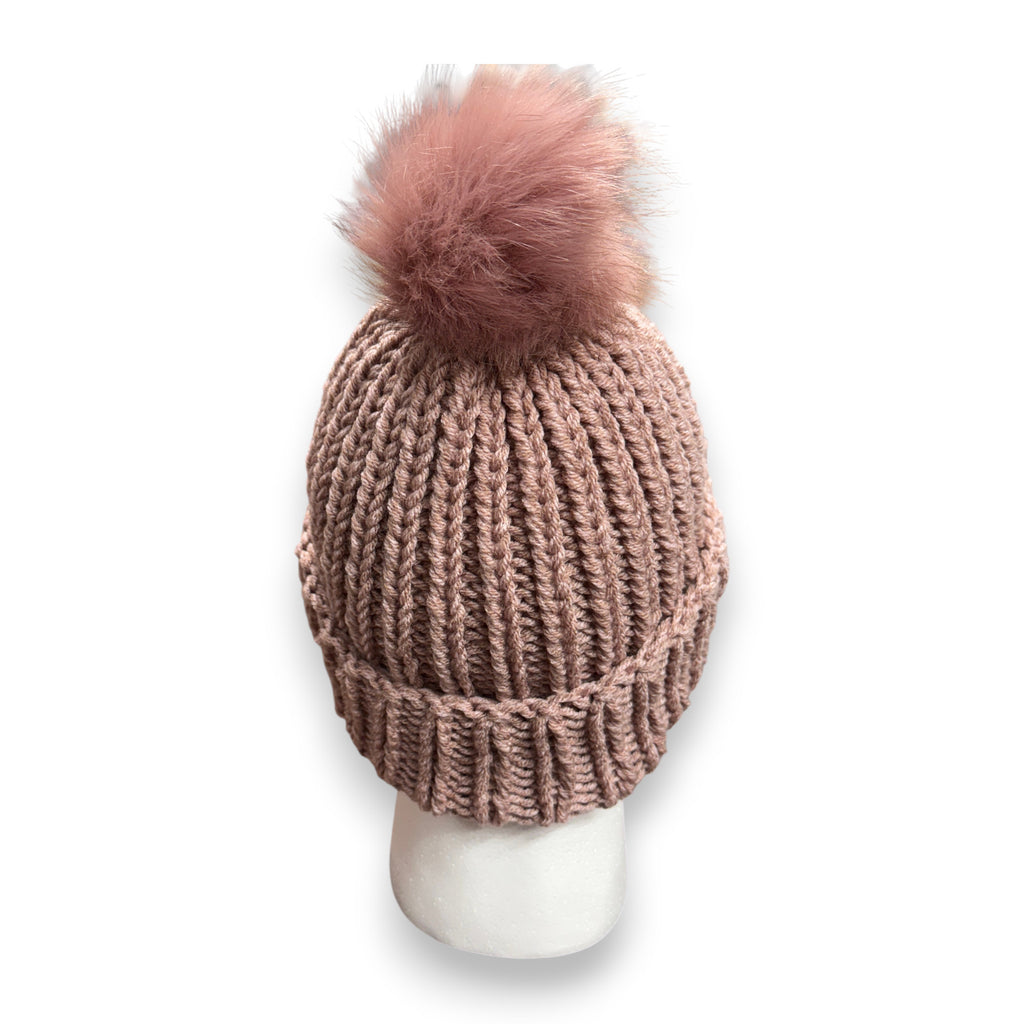 Prima Ballerina Mauve Chunky Knit Beanie with Pompom