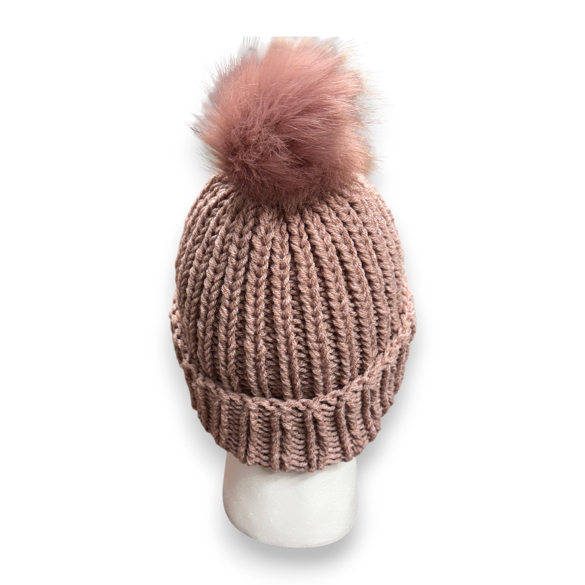 Prima Ballerina Mauve Chunky Knit Beanie with Pompom