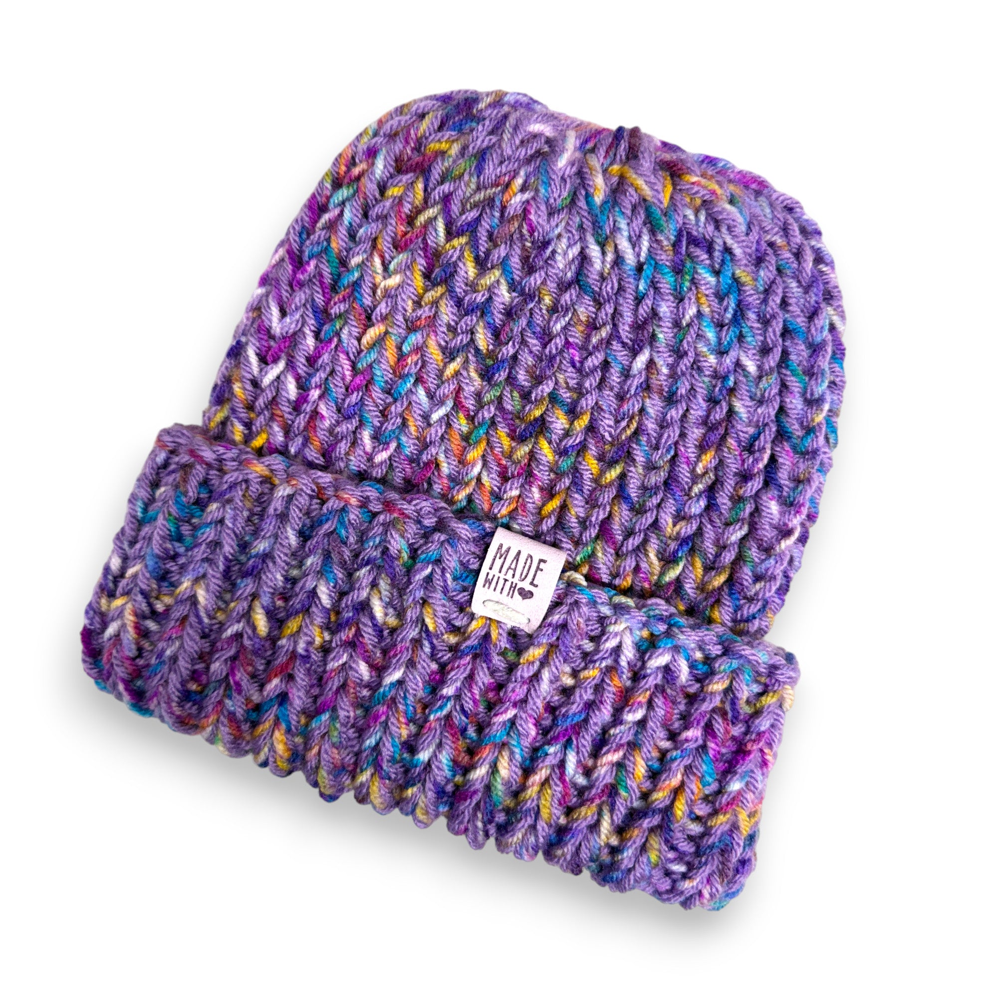 Purple Multicolor Chunky Knit Beanie