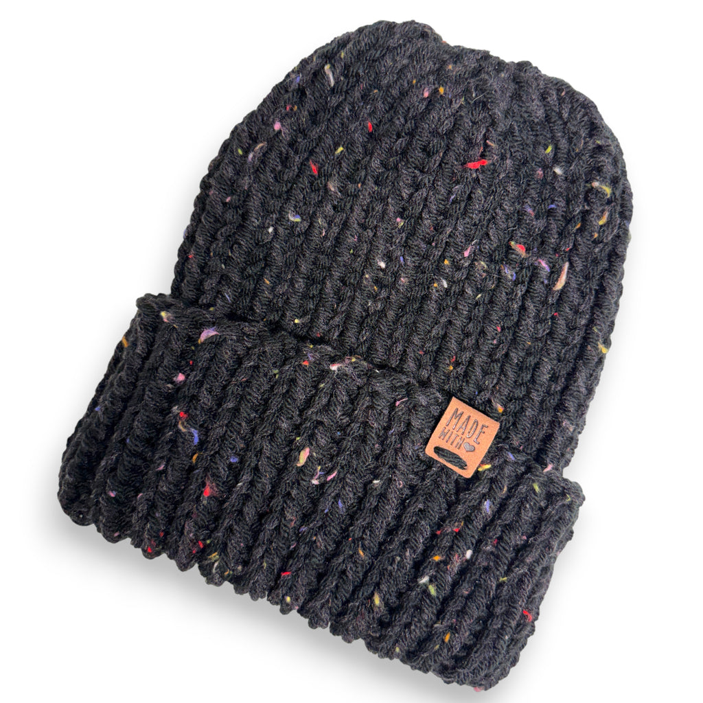 Black Multi Tweed Chunky Knit Beanie