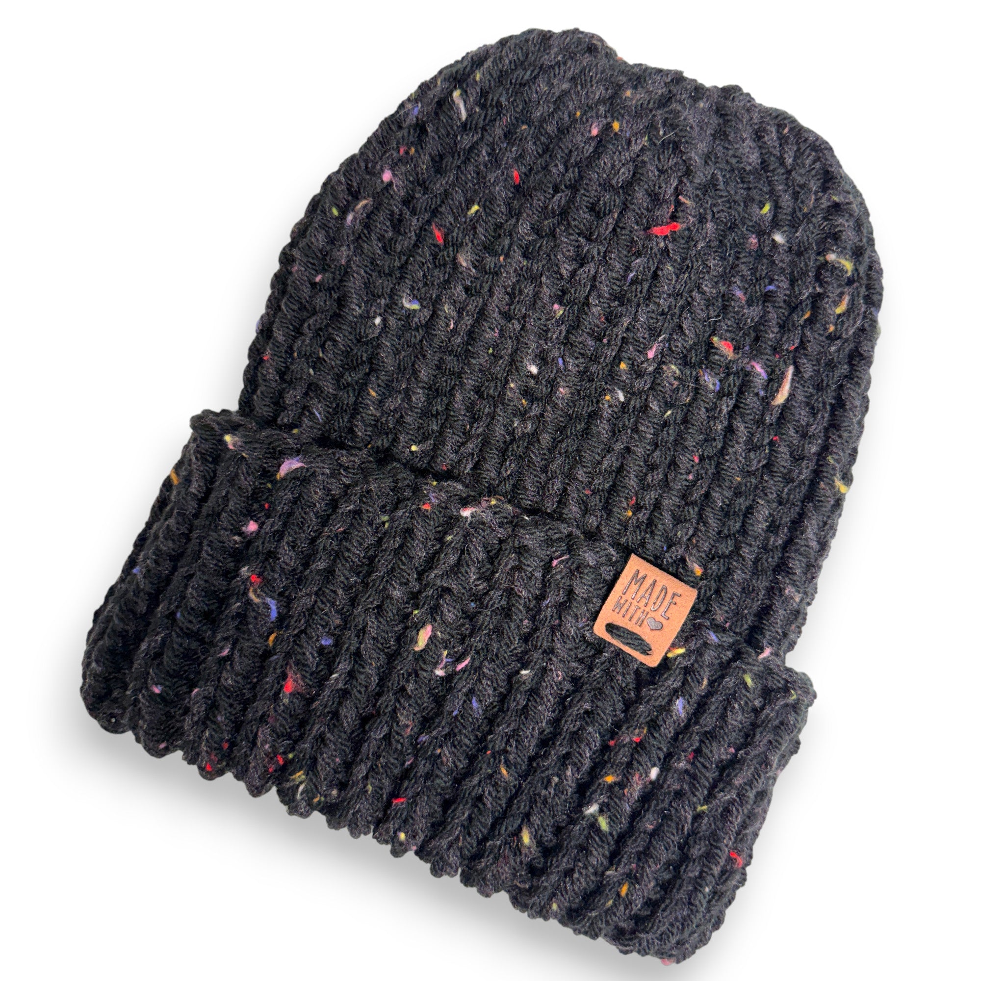 Black Multi Tweed Chunky Knit Beanie