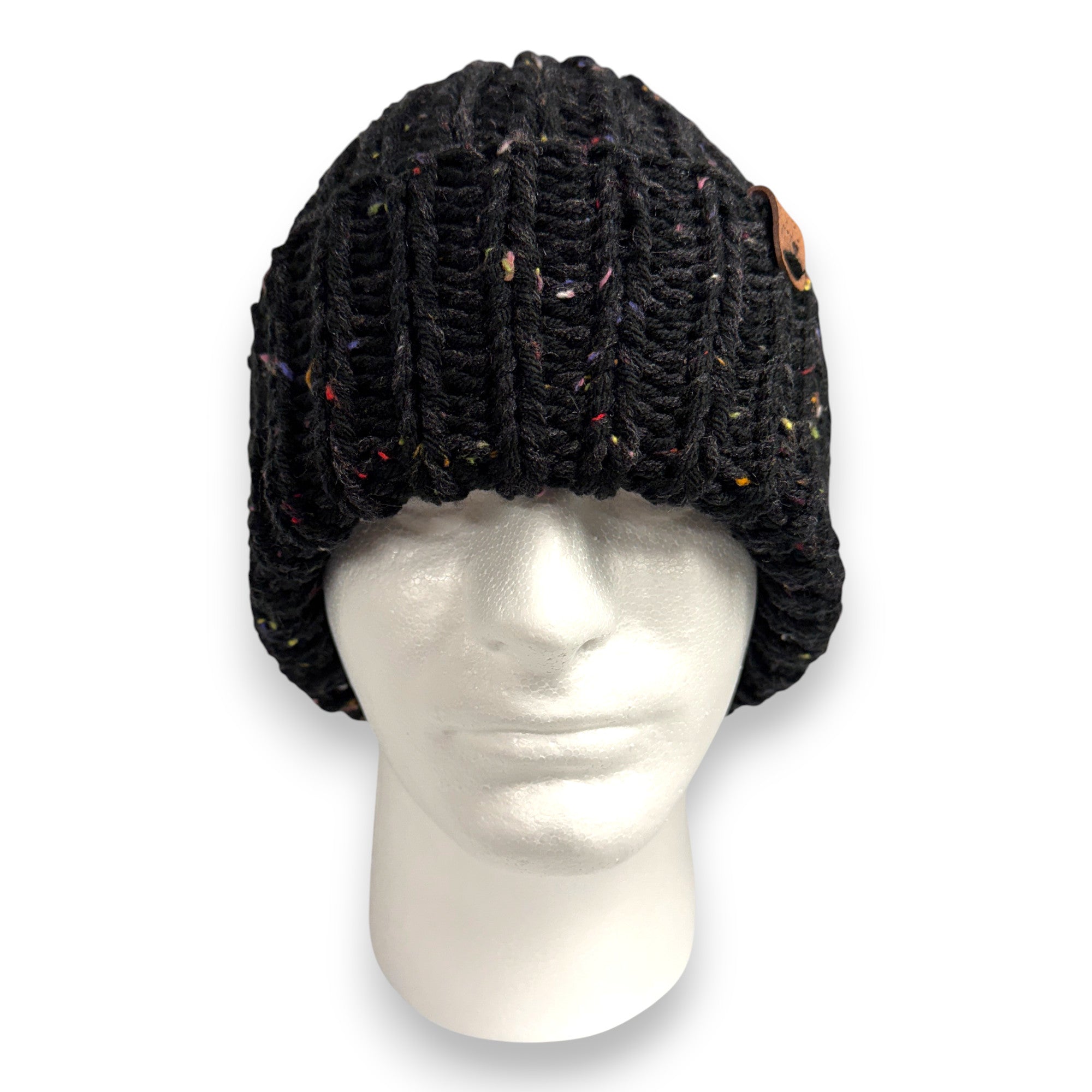 Black Multi Tweed Chunky Knit Beanie