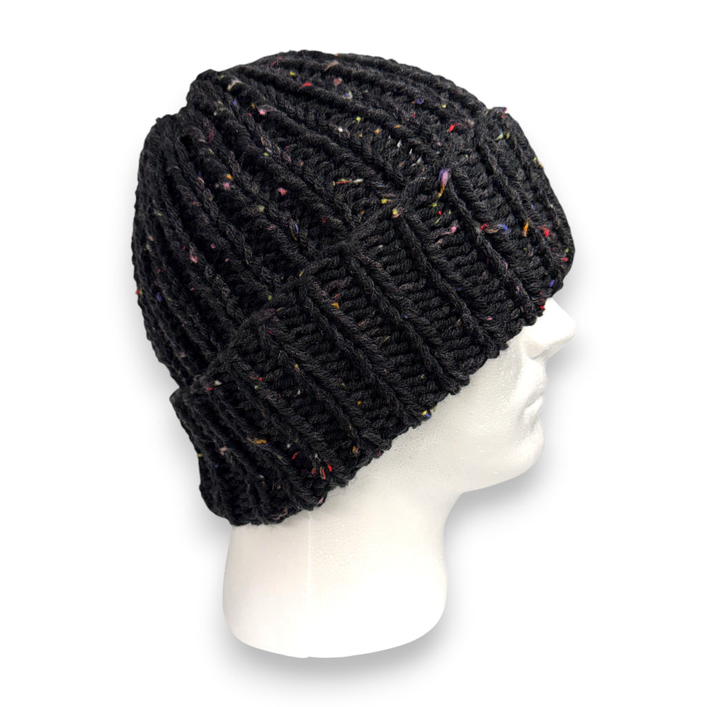 Black Multi Tweed Chunky Knit Beanie